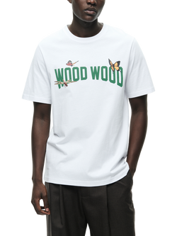 WOOD WOOD Cotton Regular Fit Short Sleeve Double Logo T-Shirt, Bright White, Bright White