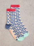 White Stuff Squiggle Flower Ankle Socks, Blue/Multi
