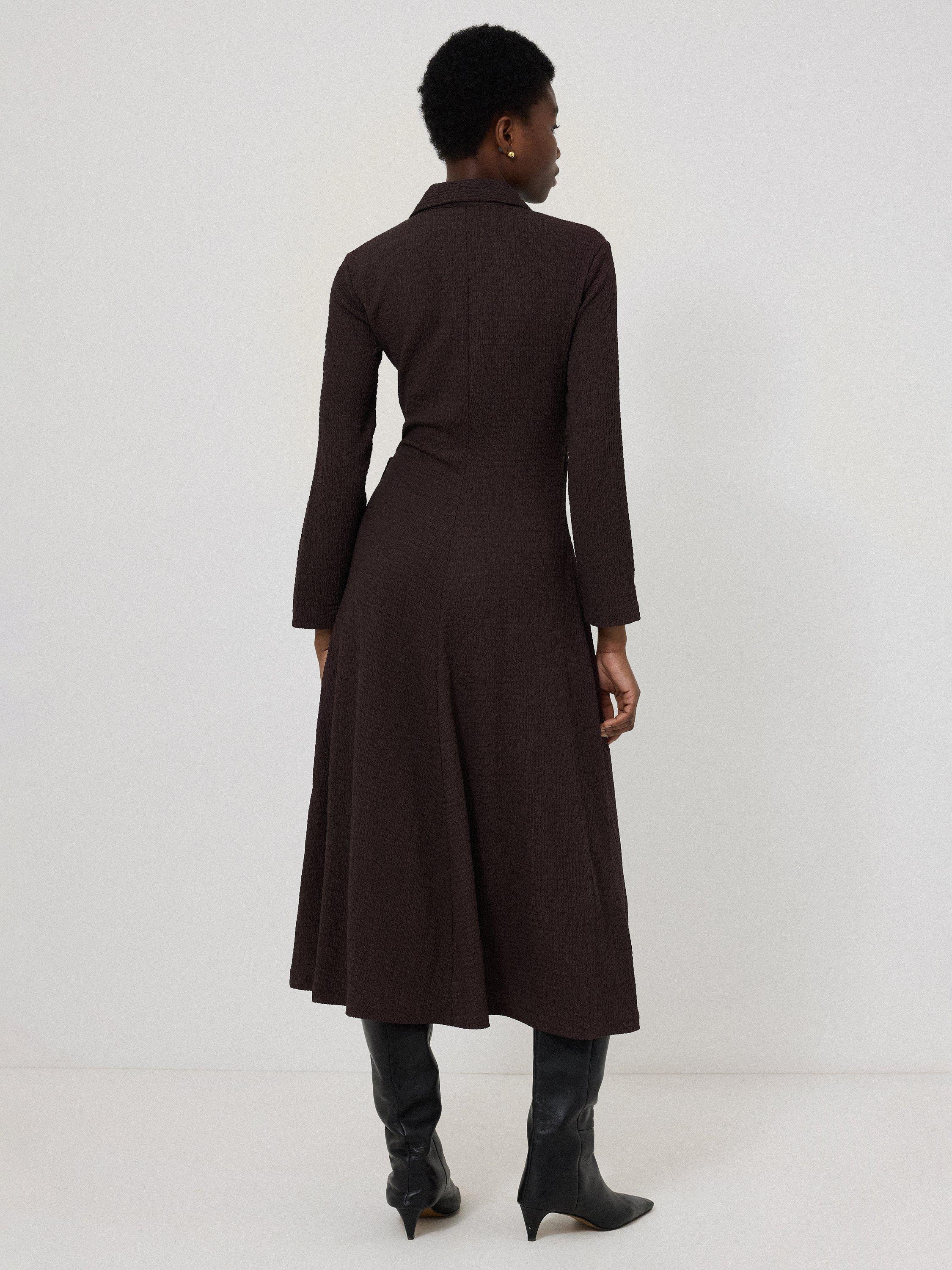 Product image 2 of 5, which shows Jigsaw Crinkle Shirt Wrap Dress, Dark Red, XS