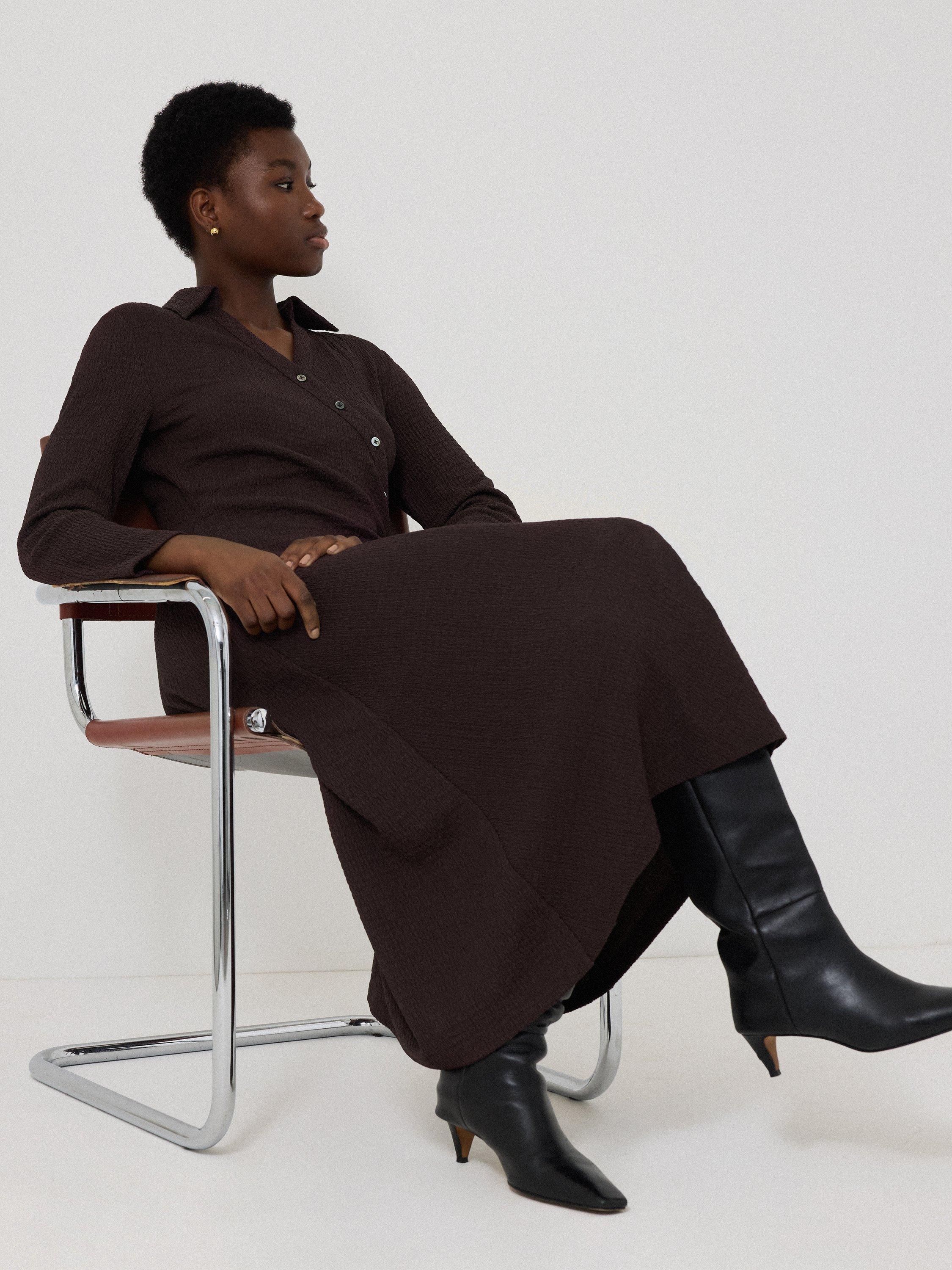 Product image 3 of 5, which shows Jigsaw Crinkle Shirt Wrap Dress, Dark Red, XS