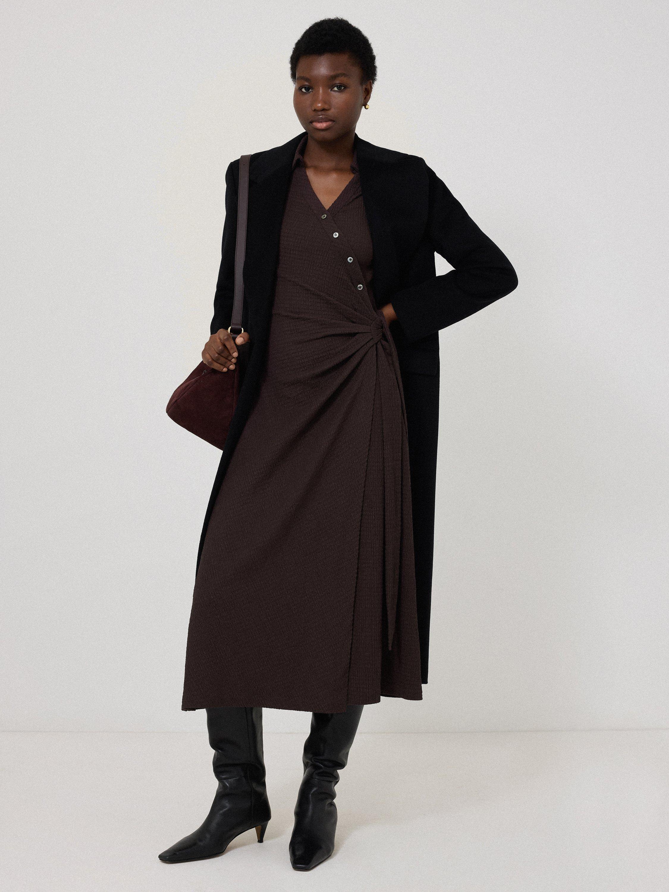 Product image 4 of 5, which shows Jigsaw Crinkle Shirt Wrap Dress, Dark Red, XS