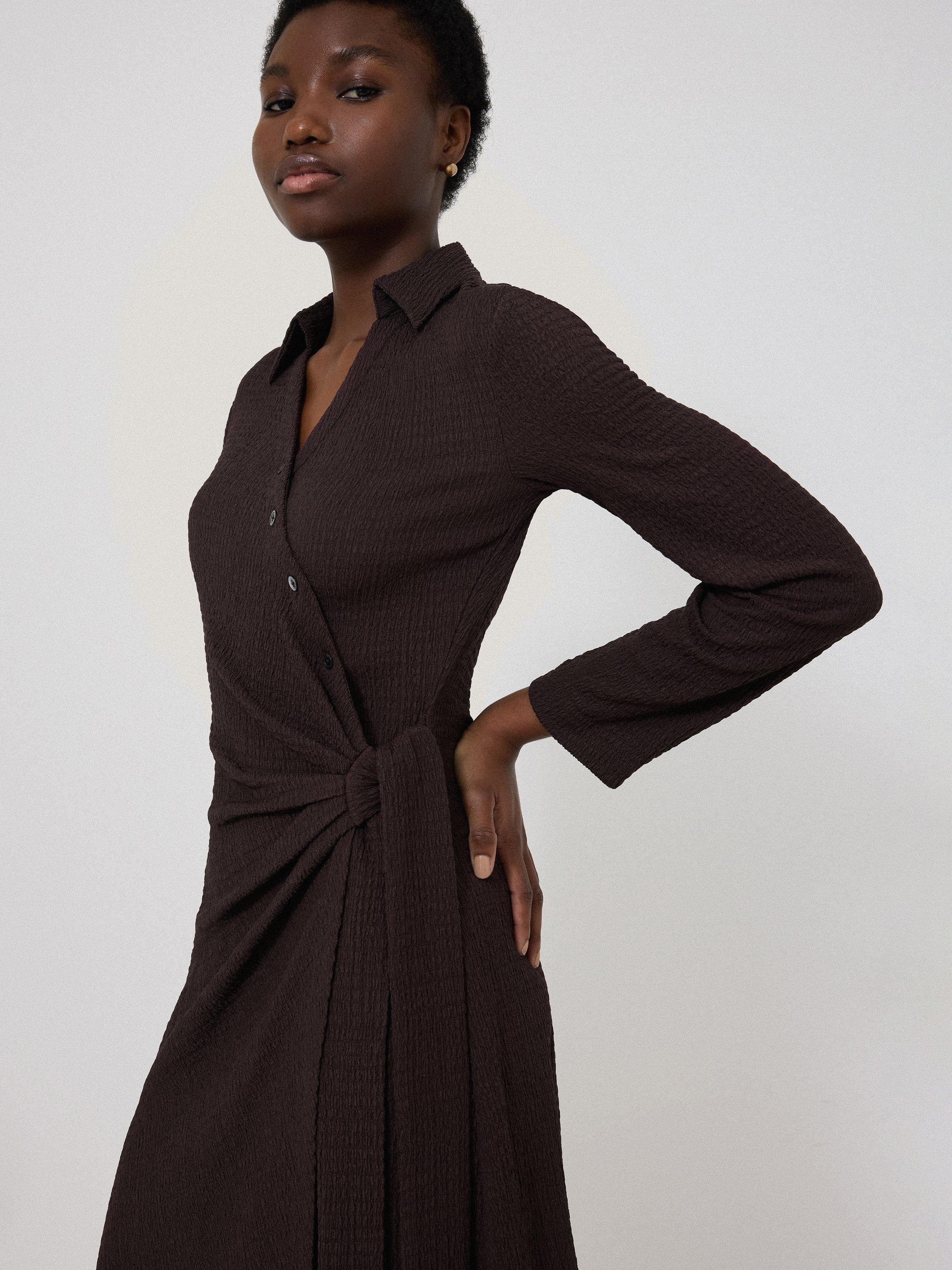 Product image 5 of 5, which shows Jigsaw Crinkle Shirt Wrap Dress, Dark Red, XS