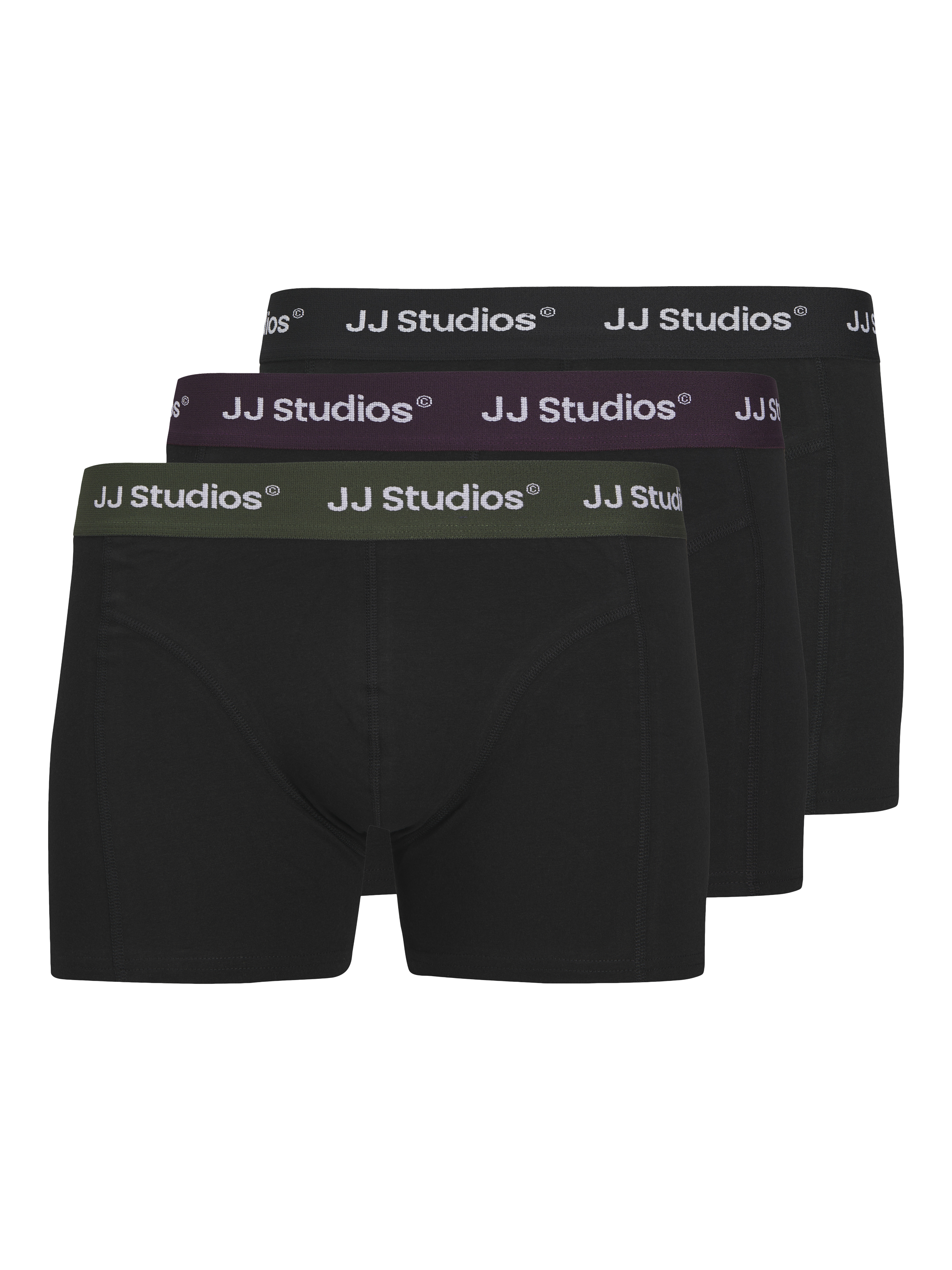 Product image 1 of 2, which shows Jack & Jones Junior Soho Cotton Blend Trunks, Pack of 3, Black/Multi, 8 yrs