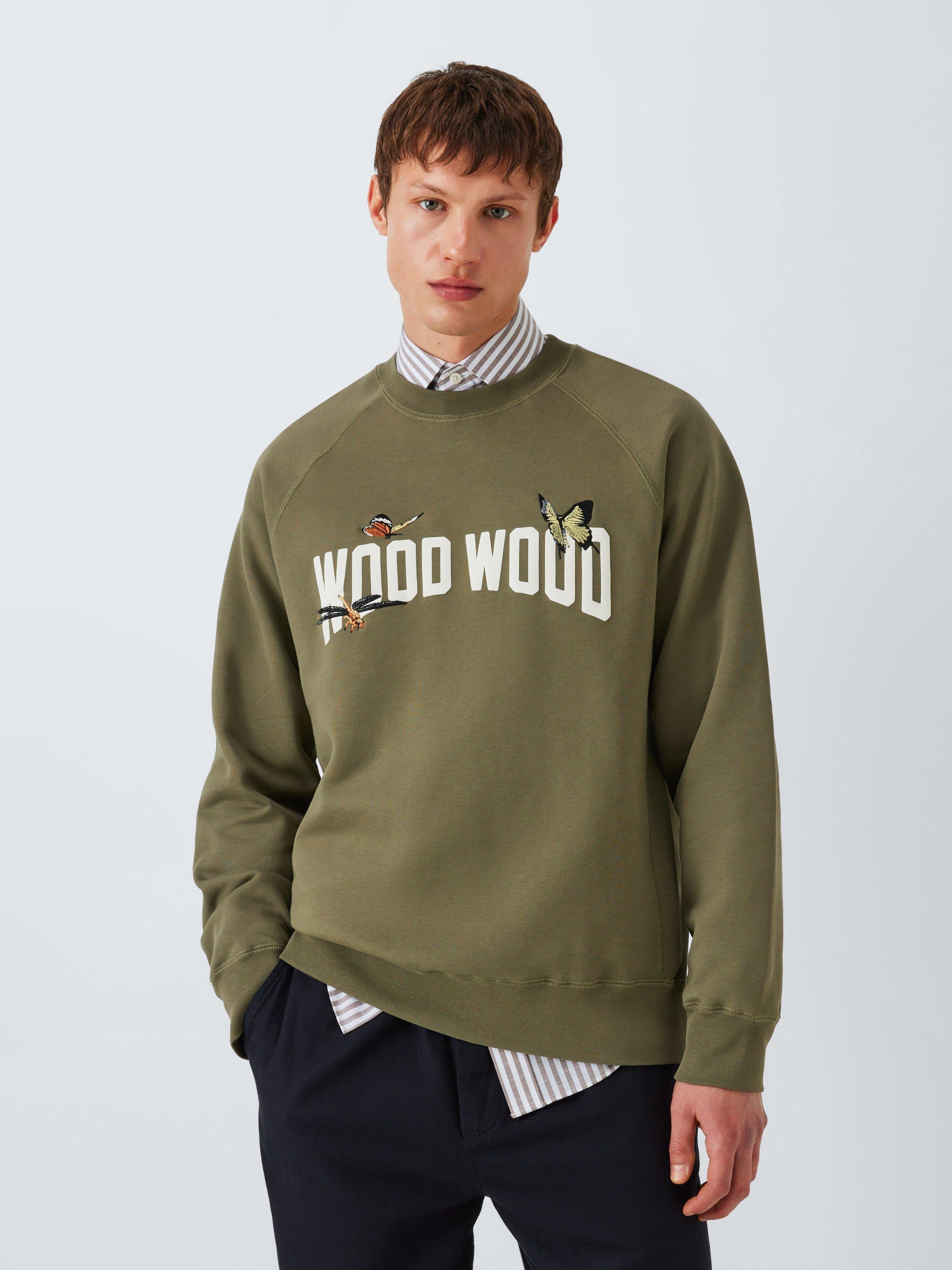 Product image 1 of 6, which shows WOOD WOOD Hester Butterfly Logo Sweatshirt, Dusty Olive, S