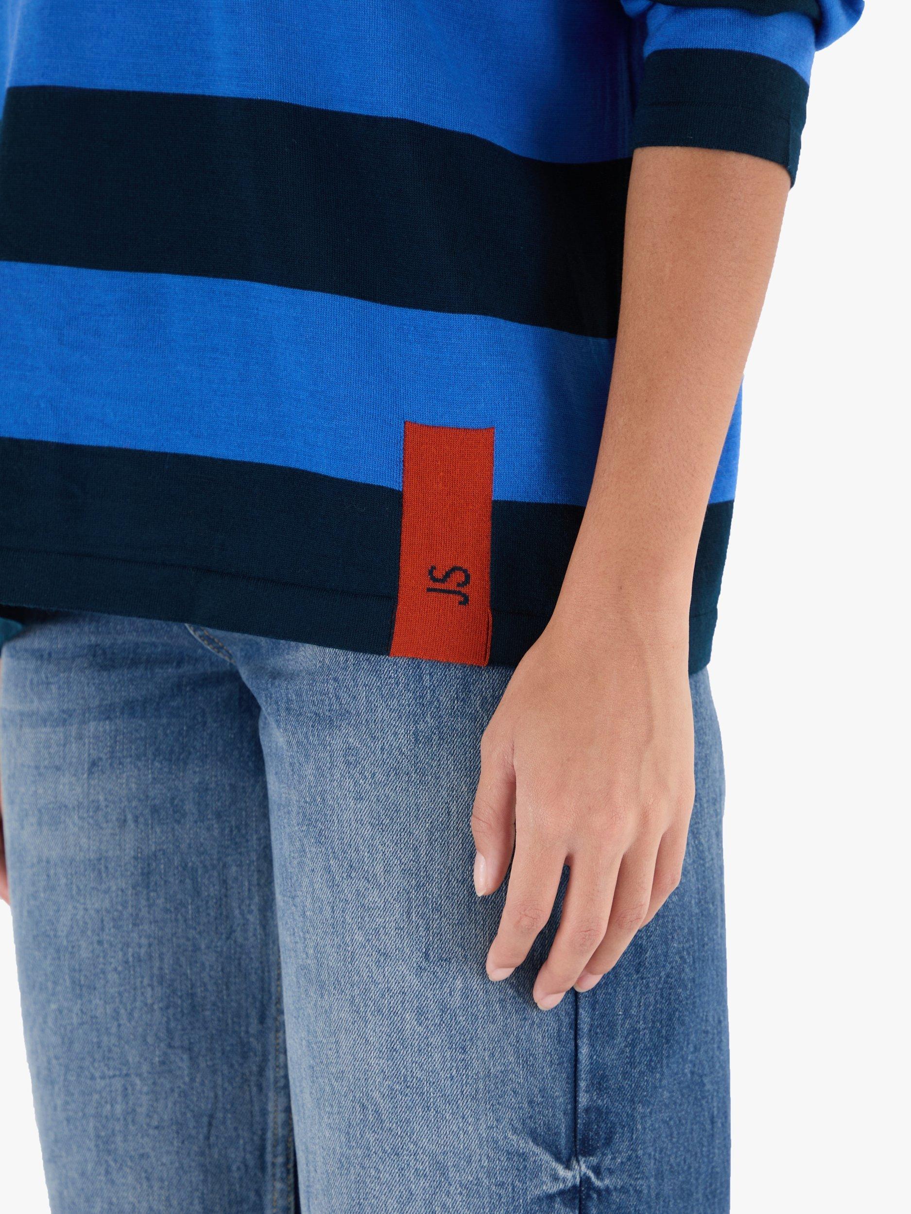 Product image 9 of 11, which shows John Smedley Unisex Stripe Rugby Shirt, Orion Green/Jay Blue, S