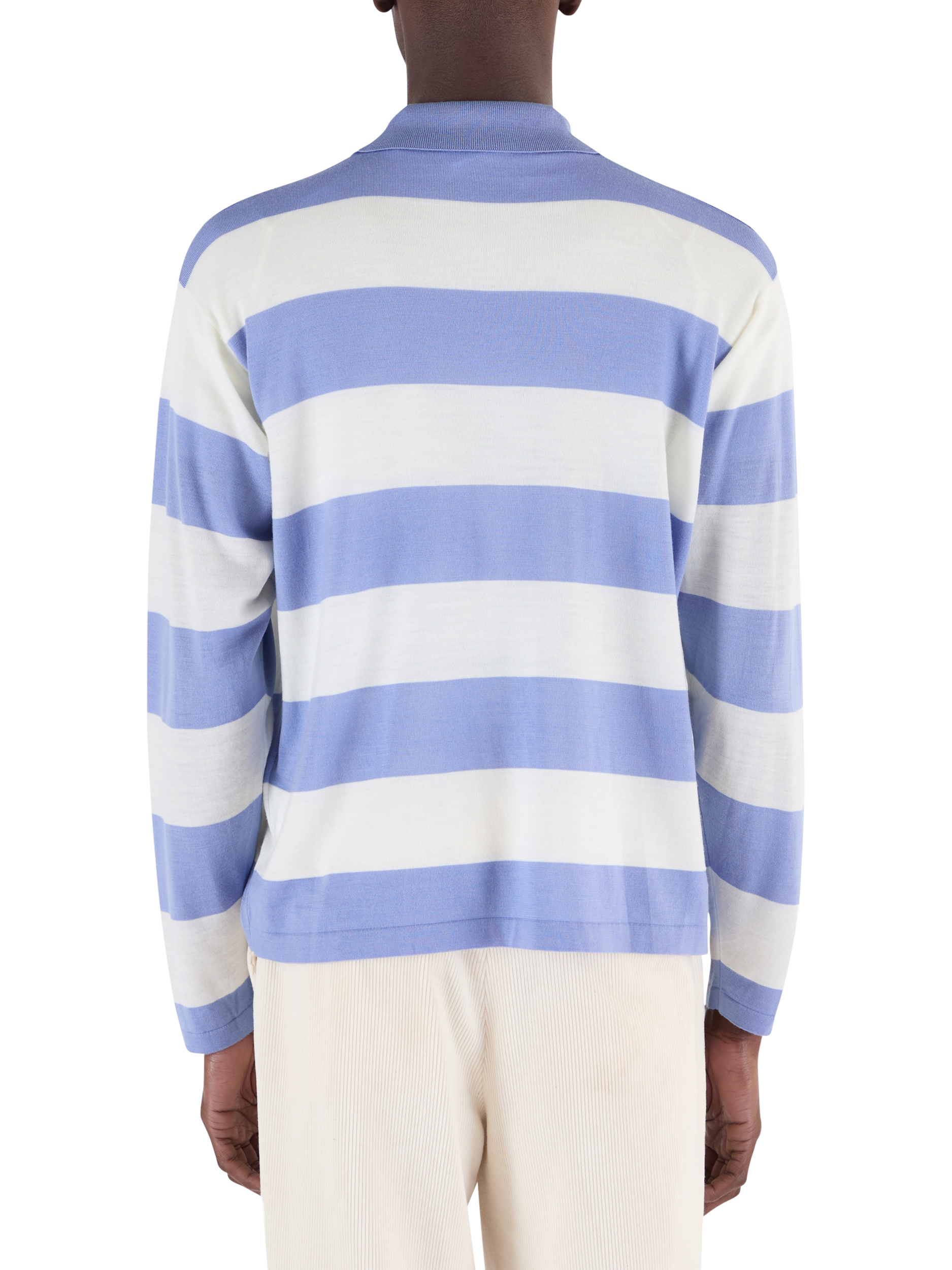 Product image 2 of 10, which shows John Smedley Unisex Stripe Rugby Shirt, Violet/Snow White, S