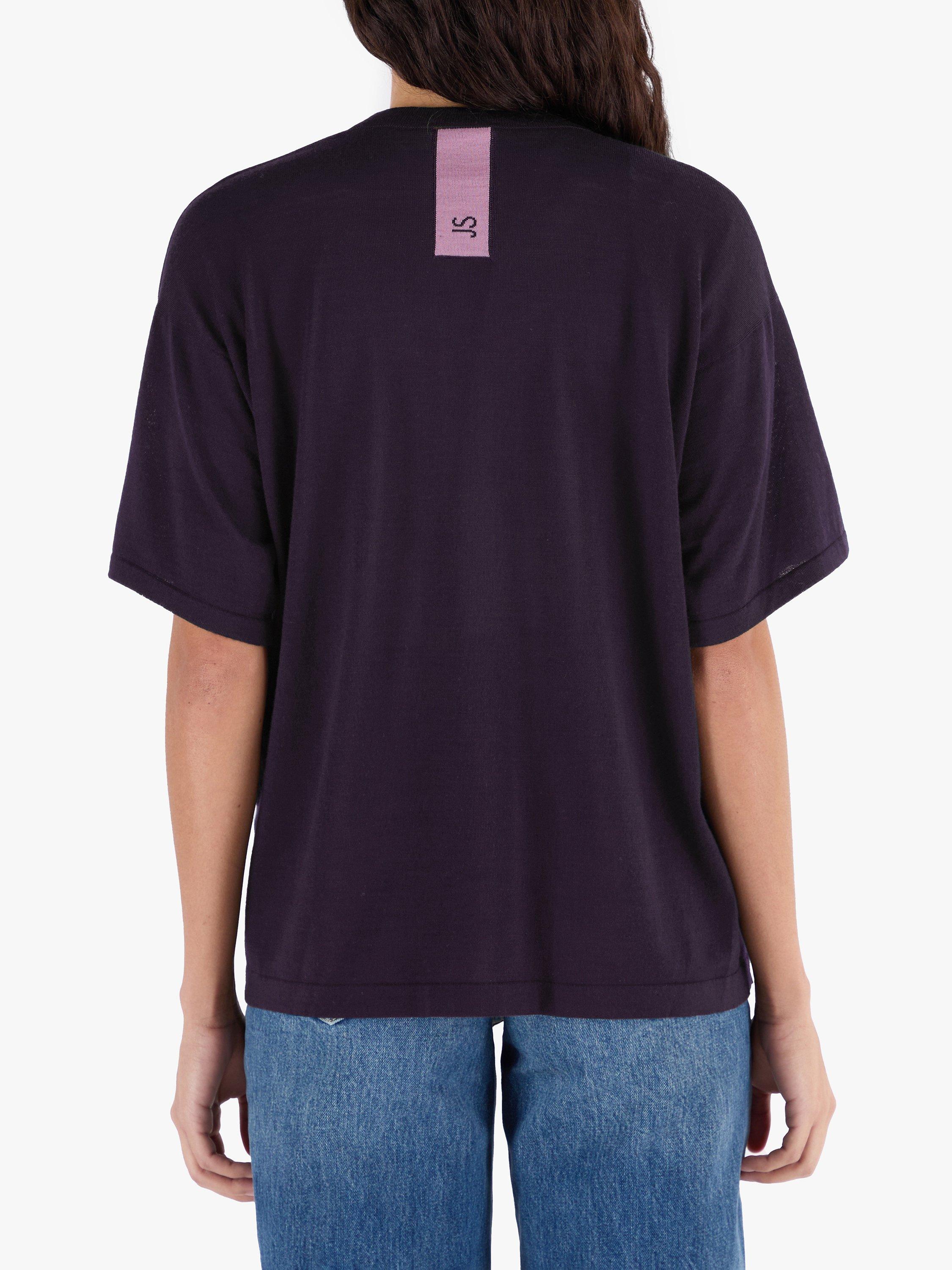 Product image 2 of 10, which shows John Smedley Merino Boxy Fit Short Sleeve T-Shirt, Purple/Rosewood, S