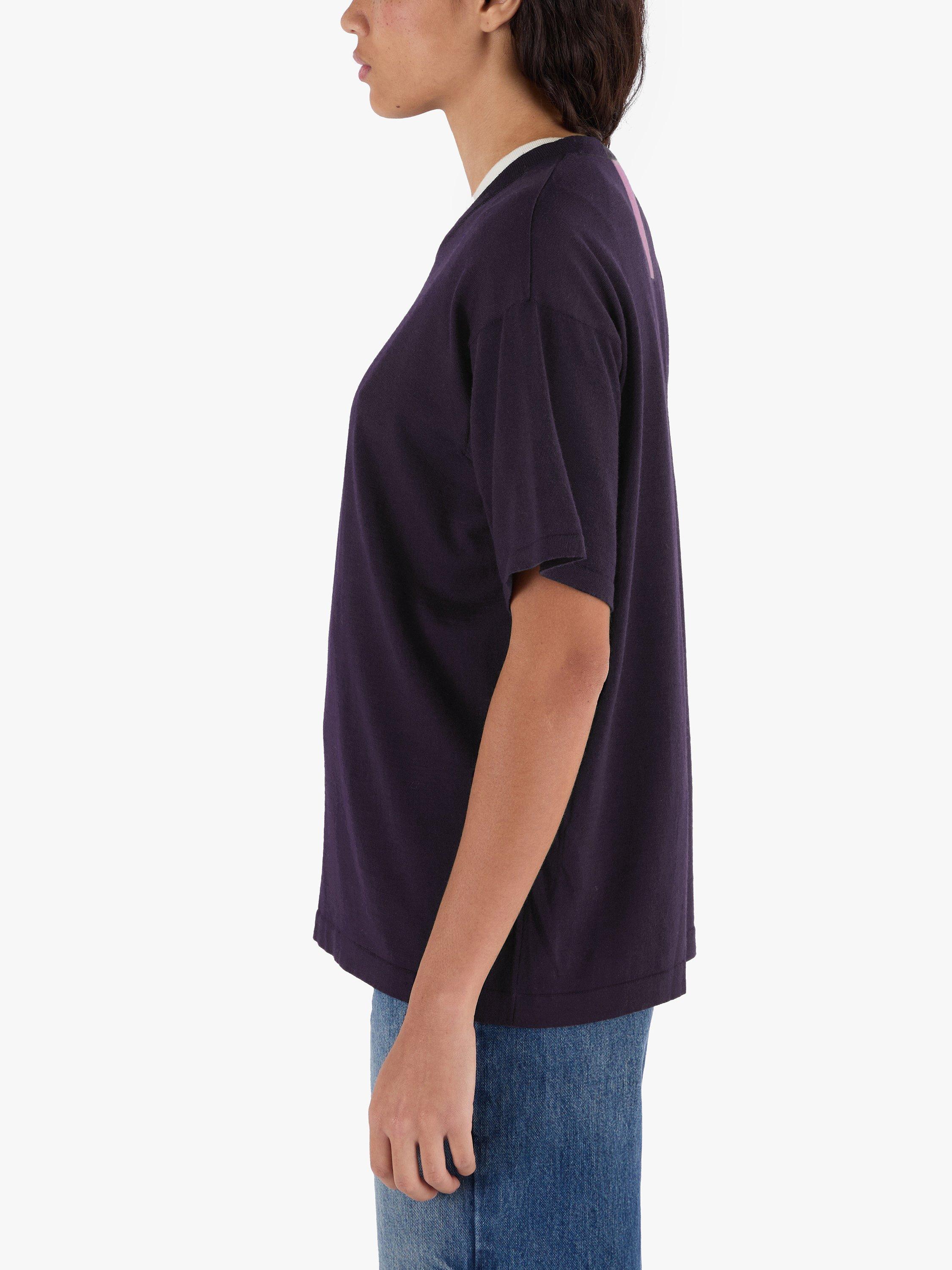 Product image 6 of 10, which shows John Smedley Merino Boxy Fit Short Sleeve T-Shirt, Purple/Rosewood, S