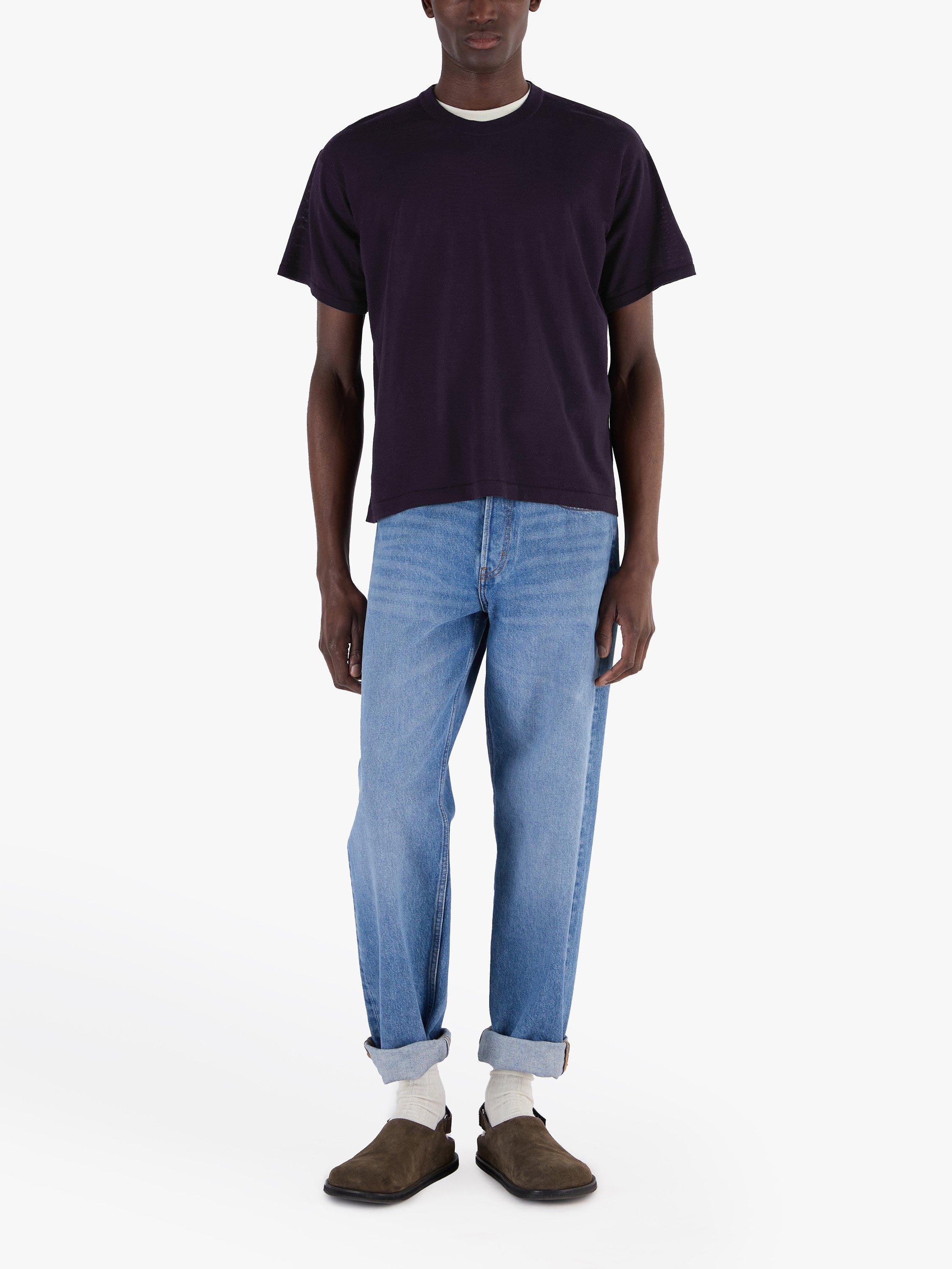 Product image 9 of 10, which shows John Smedley Merino Boxy Fit Short Sleeve T-Shirt, Purple/Rosewood, S