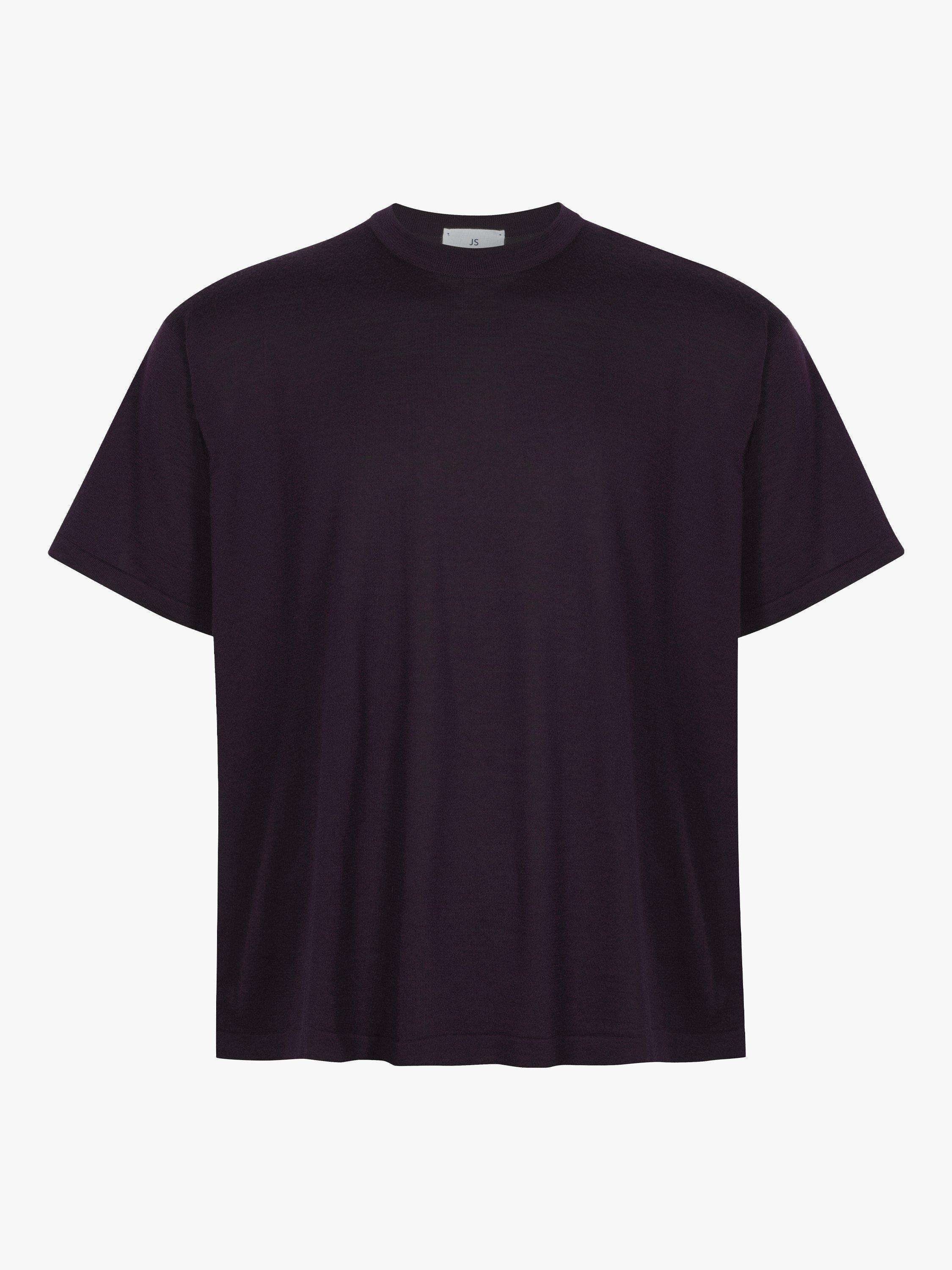 Product image 10 of 10, which shows John Smedley Merino Boxy Fit Short Sleeve T-Shirt, Purple/Rosewood, S