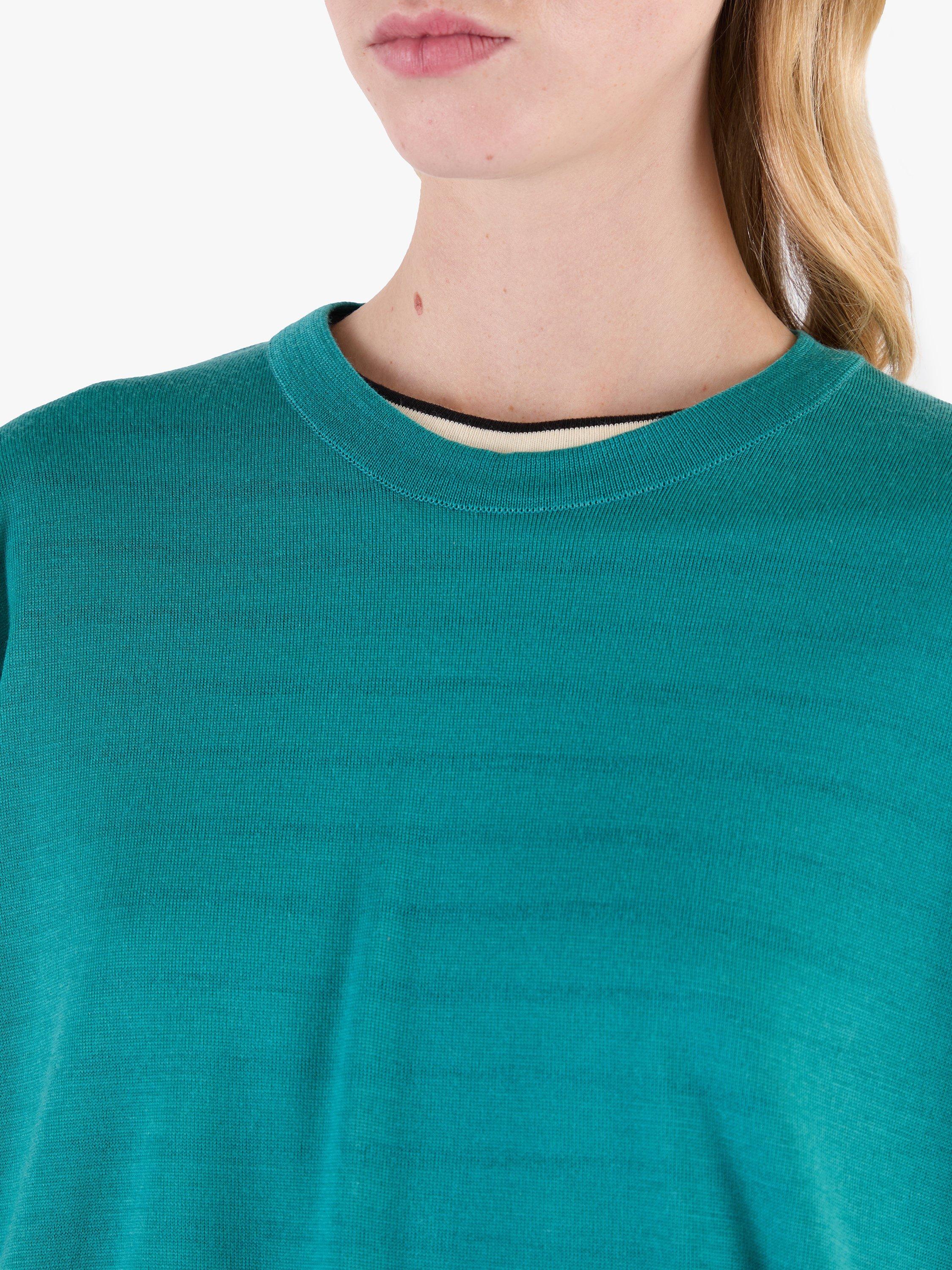 Product image 11 of 11, which shows John Smedley Merino Boxy Fit T-Shirt, Oceanteal/Misty Rose, S