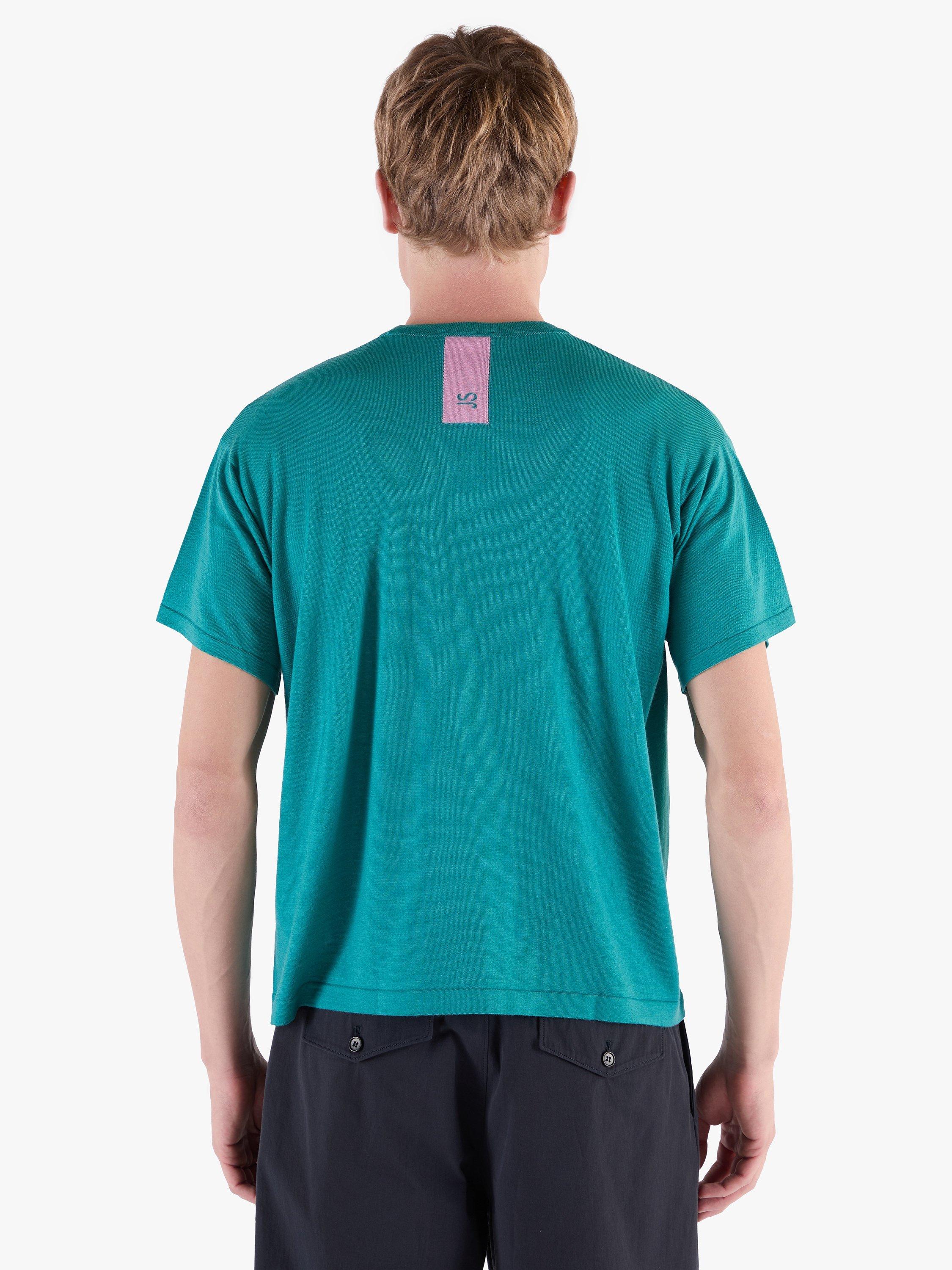 Product image 2 of 11, which shows John Smedley Merino Boxy Fit T-Shirt, Oceanteal/Misty Rose, S