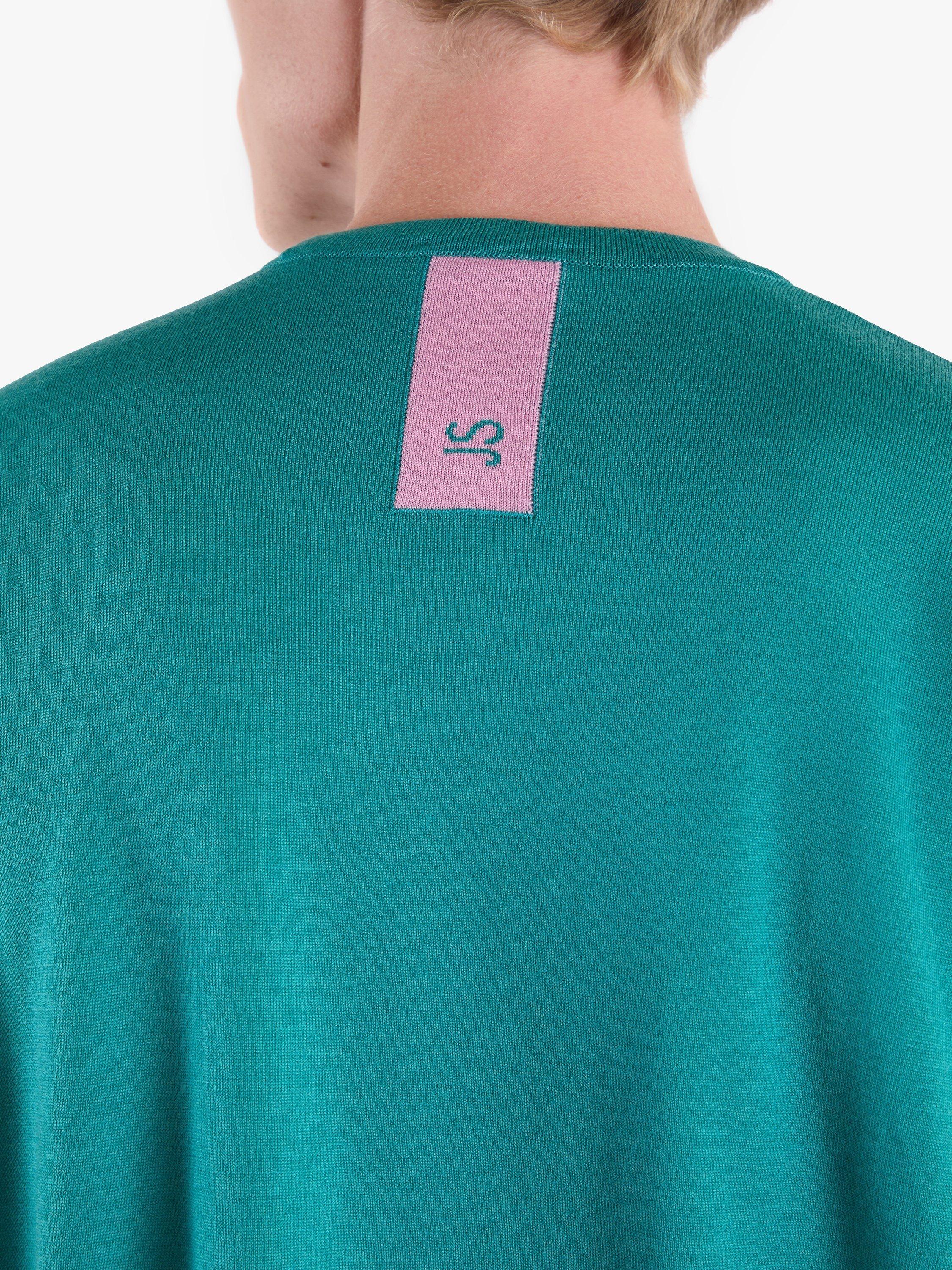 Product image 6 of 11, which shows John Smedley Merino Boxy Fit T-Shirt, Oceanteal/Misty Rose, S
