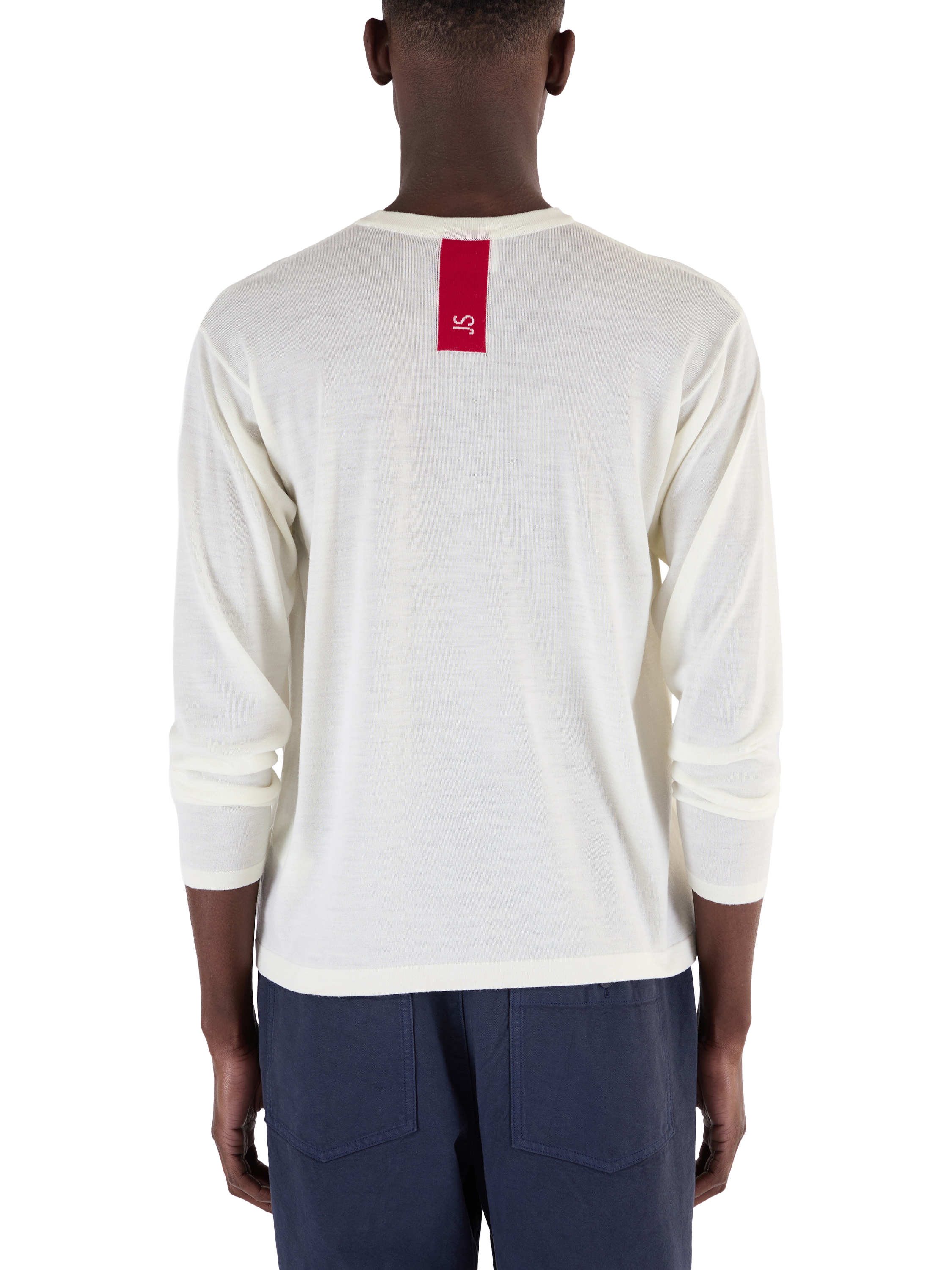 Product image 2 of 11, which shows John Smedley Unisex T-Shirt, Snow White/Red, S