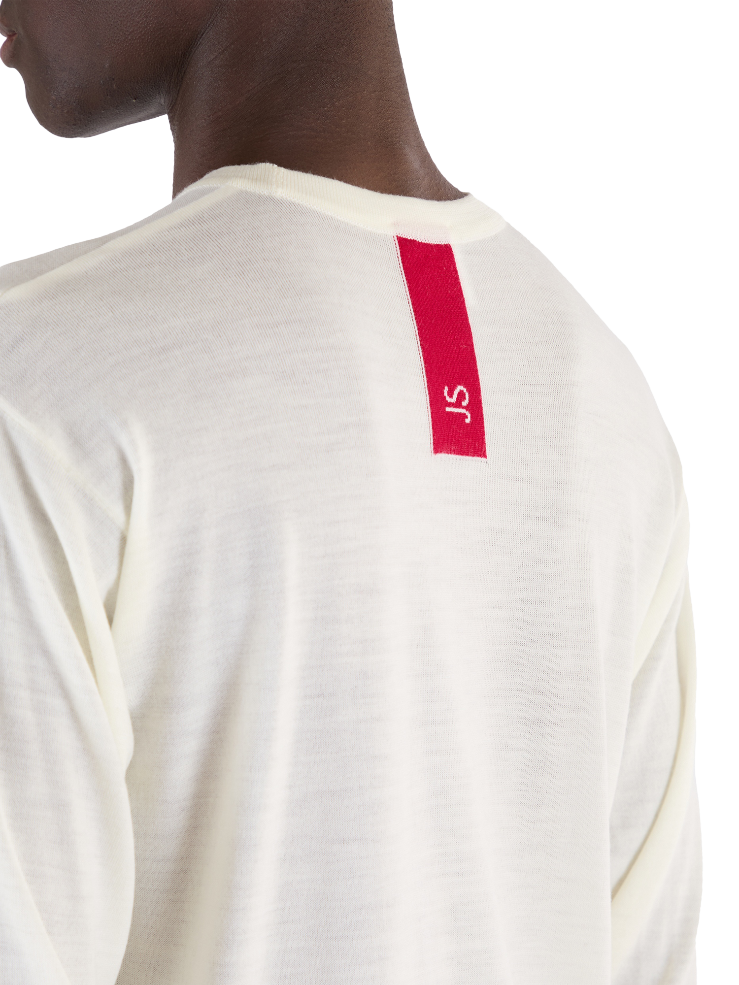 Product image 6 of 11, which shows John Smedley Unisex T-Shirt, Snow White/Red, S
