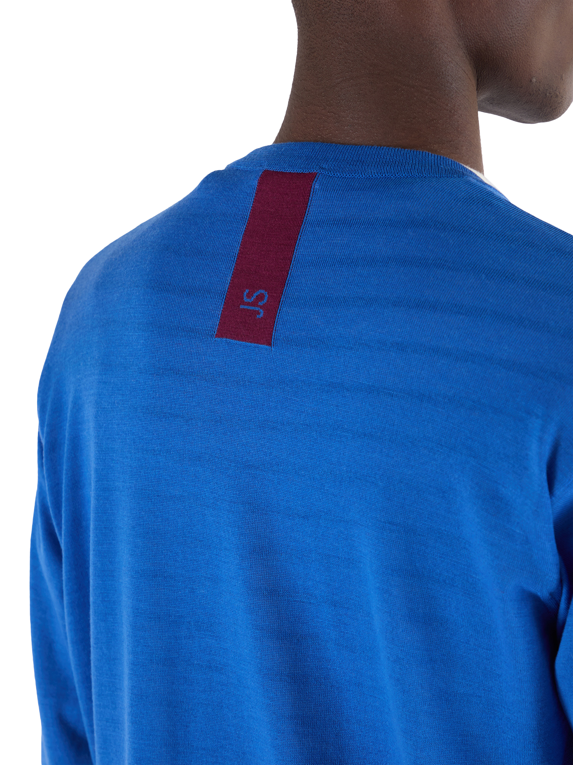 Product image 6 of 11, which shows John Smedley Unisex T-Shirt, Jay Blue/ English Plum, S