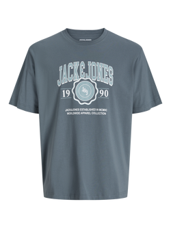 Jack & Jones Kids' Mako Cotton Short Sleeved Logo Print T-Shirt, Stormy Weather, Stormy Weather