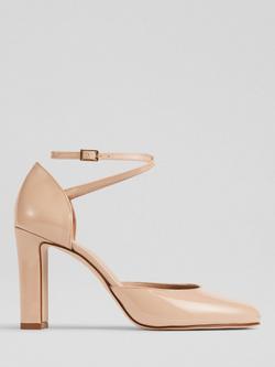 L.K.Bennett Adaline Patent Leather Ankle Cross Block Heel Court Shoes, Nude