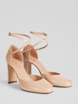 L.K.Bennett Adaline Patent Leather Ankle Cross Block Heel Court Shoes - view 2, Nude