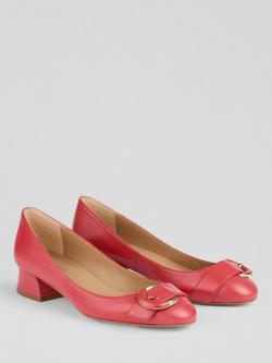 L.K.Bennett Cici Leather Buckle Court Shoes, Coral - view 2, Coral