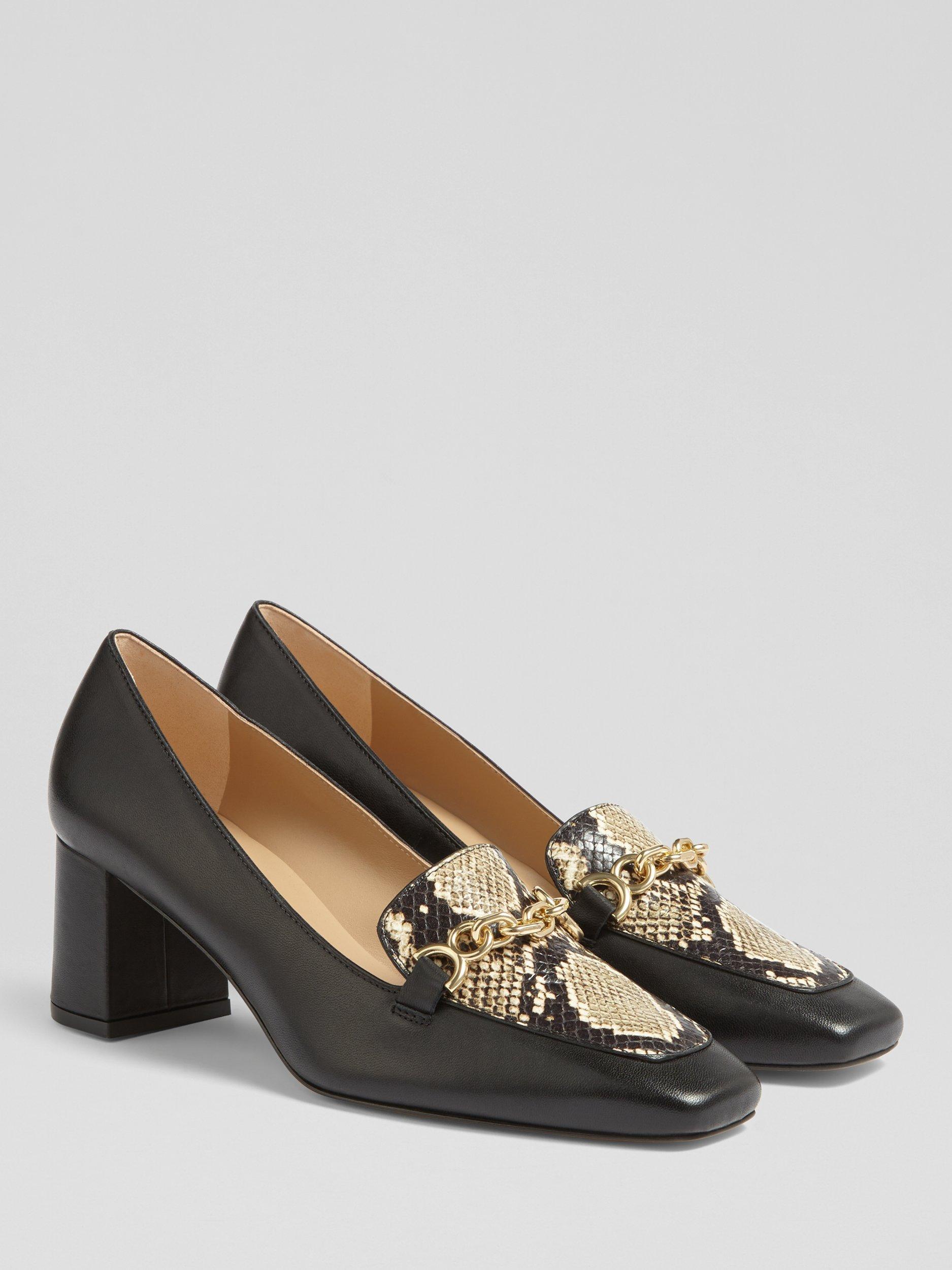 Product image 2 of 3, which shows L.K.Bennett Johanna Croc Effect Leather Court Shoes, Black, 3