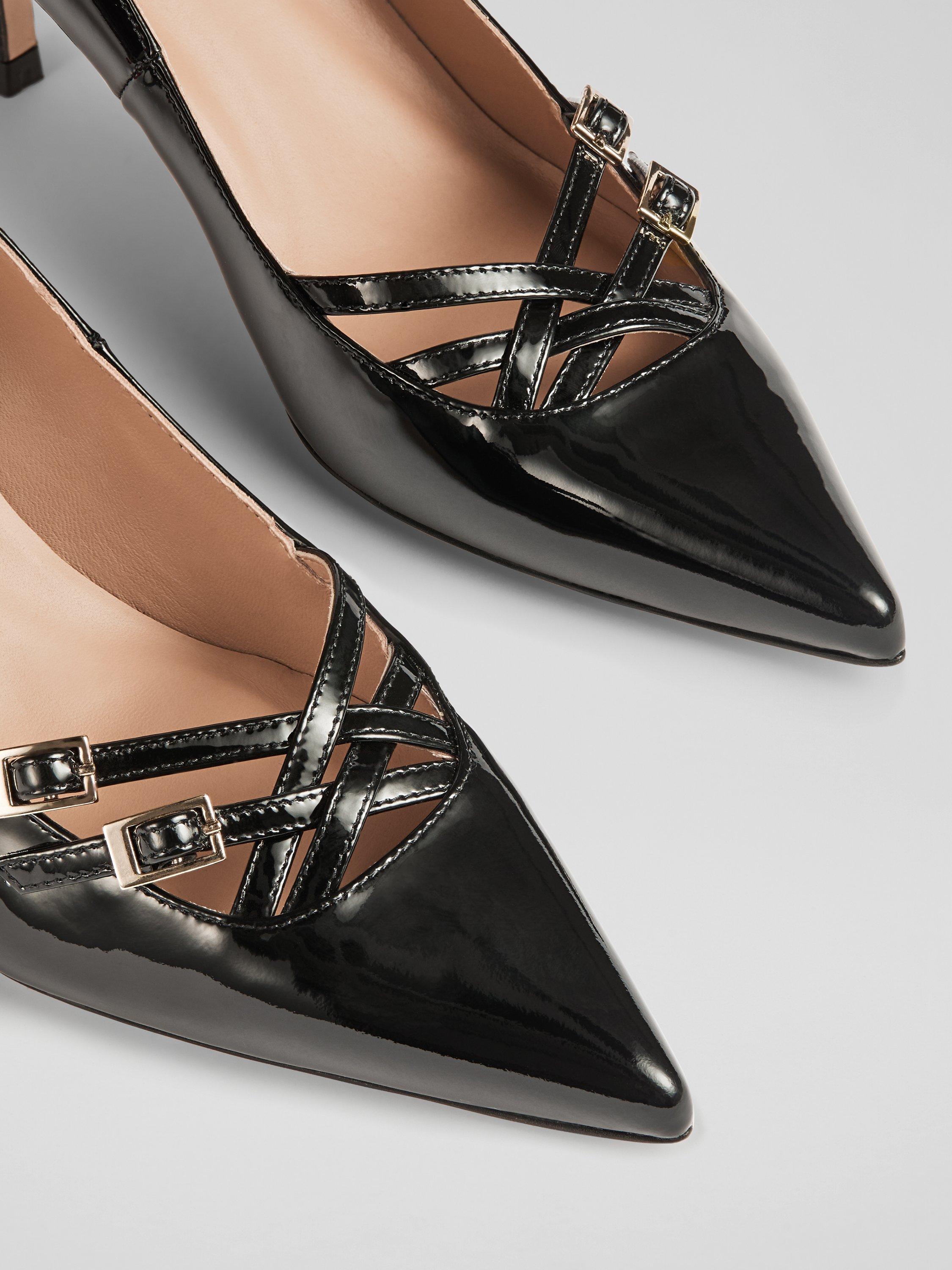 Product image 4 of 4, which shows L.K.Bennett Laila Patent Leather Multi Buckle Court Shoes, Black, 2