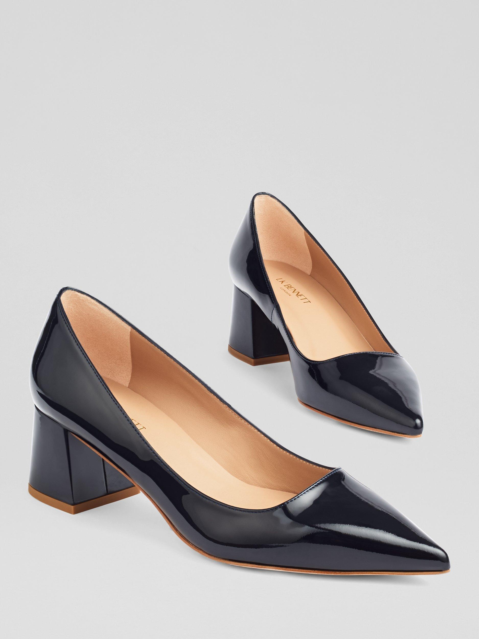 Product image 3 of 3, which shows L.K.Bennett Sloane Patent Leather Block Heel Court Shoes, Navy, 2