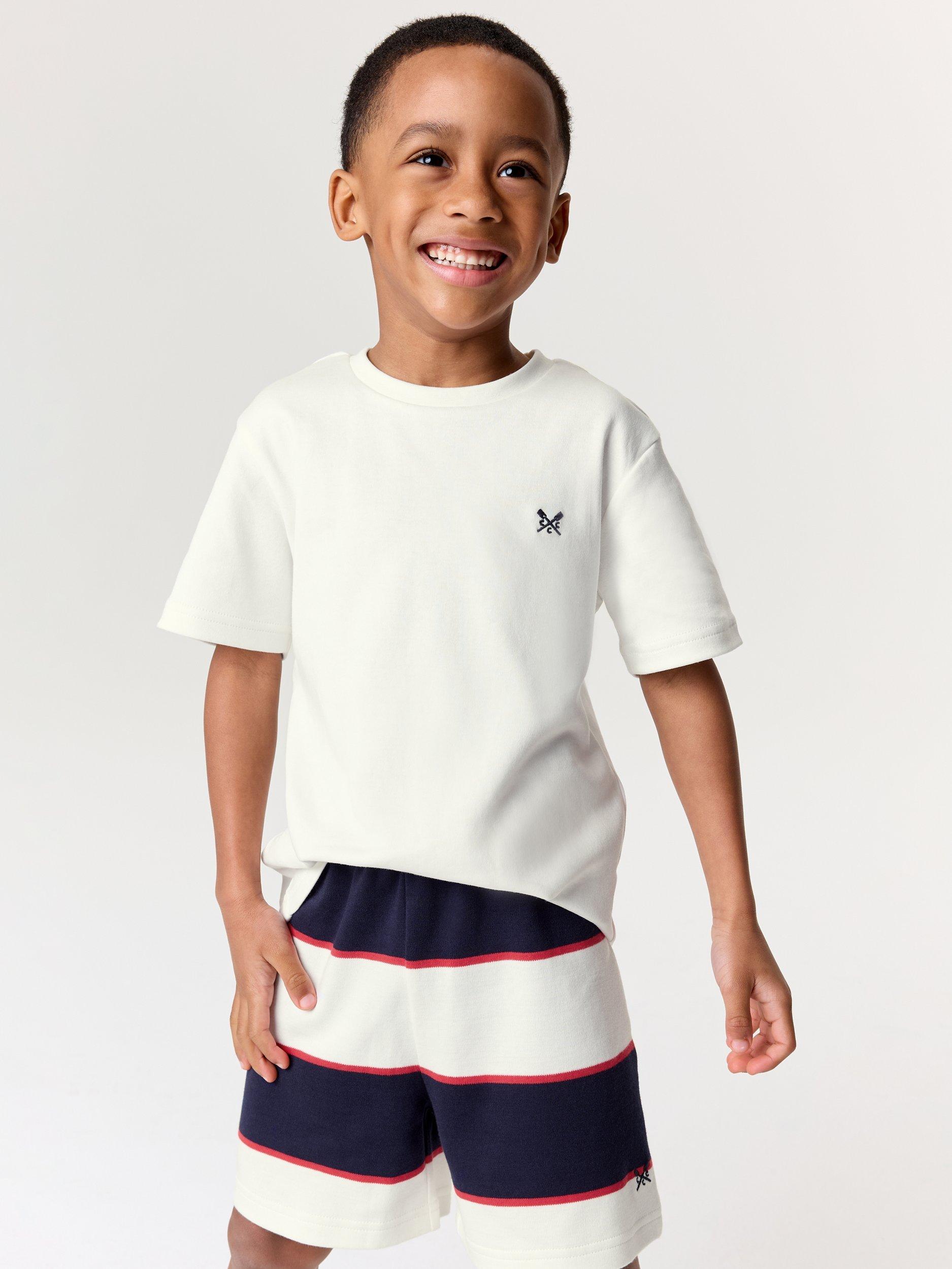 Product image 1 of 4, which shows Crew Clothing Kids' Striped Short Pyjamas, Multi, 8-9 years