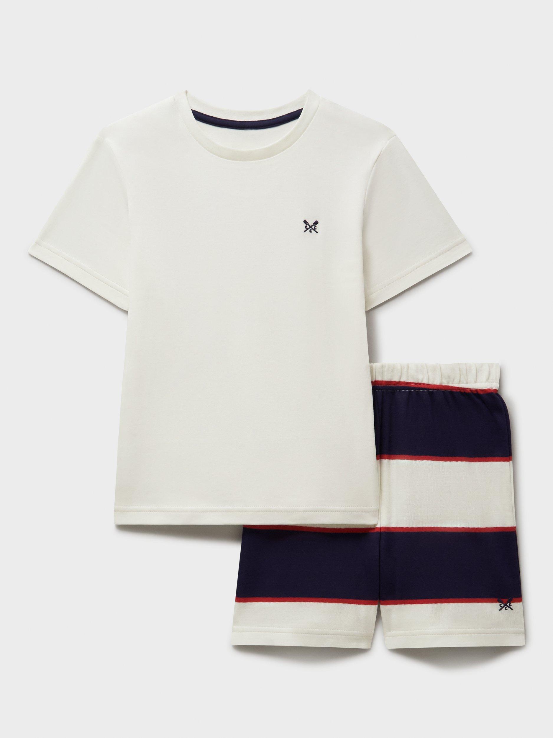 Product image 2 of 4, which shows Crew Clothing Kids' Striped Short Pyjamas, Multi, 8-9 years