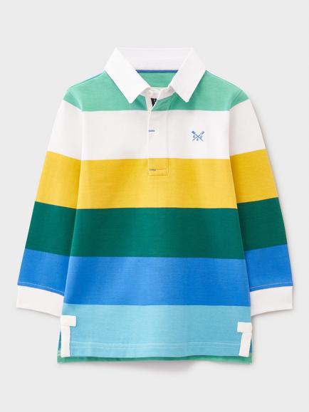 Crew Clothing Kids' Cotton Long Sleeved Striped Rugby Shirt, Navy Blue, Multi