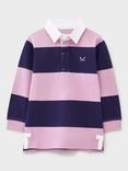 Crew Clothing Kids' Cotton Long Sleeved Striped Rugby Shirt, Mauve