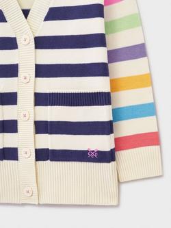 Crew Clothing Kids' Long Sleeved Knitted Striped Cardigan, Multi White - view 2, Multi White