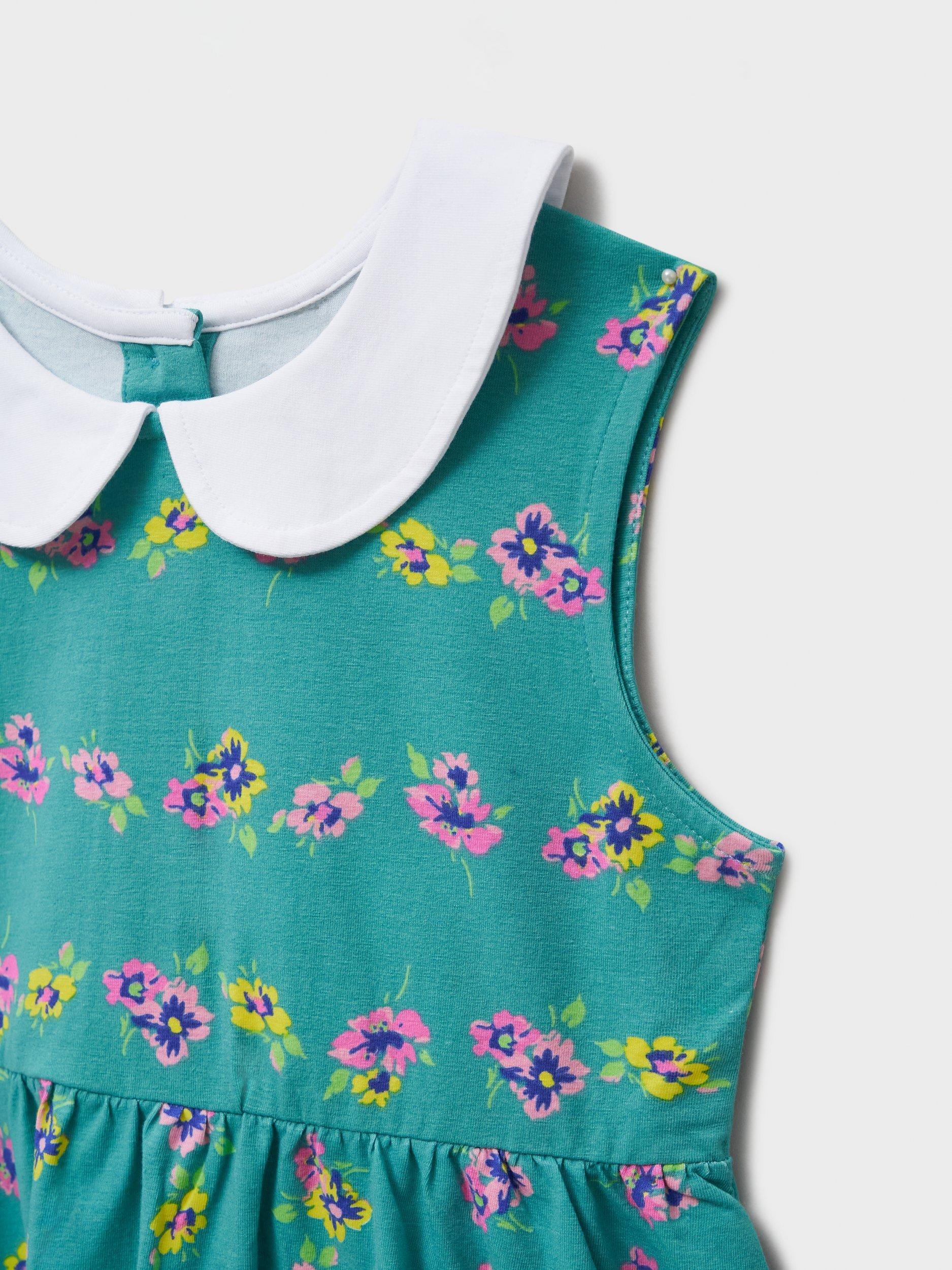 Product image 2 of 3, which shows Crew Clothing Kids' Cotton Blend Floral Peter Pan Dress, Turquoise Green, 8-9 years