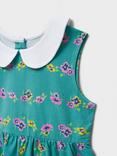 Crew Clothing Kids' Cotton Blend Floral Peter Pan Dress, Turquoise Green