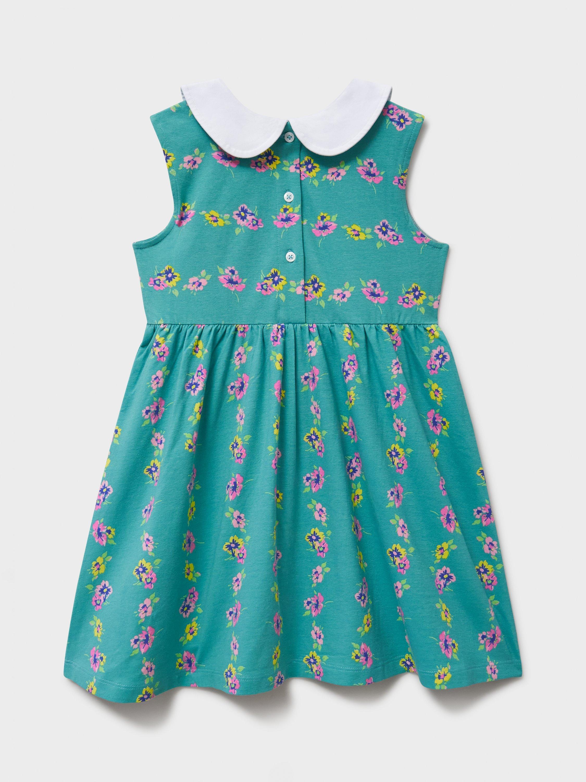 Product image 3 of 3, which shows Crew Clothing Kids' Cotton Blend Floral Peter Pan Dress, Turquoise Green, 8-9 years