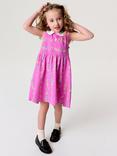 Crew Clothing Kids' Peter Pan Collar Flower Dress, Raspberry Pink