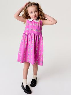 Crew Clothing Kids' Peter Pan Collar Flower Dress, Raspberry Pink, Raspberry Pink