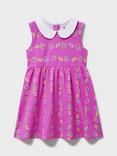 Crew Clothing Kids' Peter Pan Collar Flower Dress, Raspberry Pink
