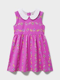Crew Clothing Kids' Peter Pan Collar Flower Dress, Raspberry Pink - view 2, Raspberry Pink