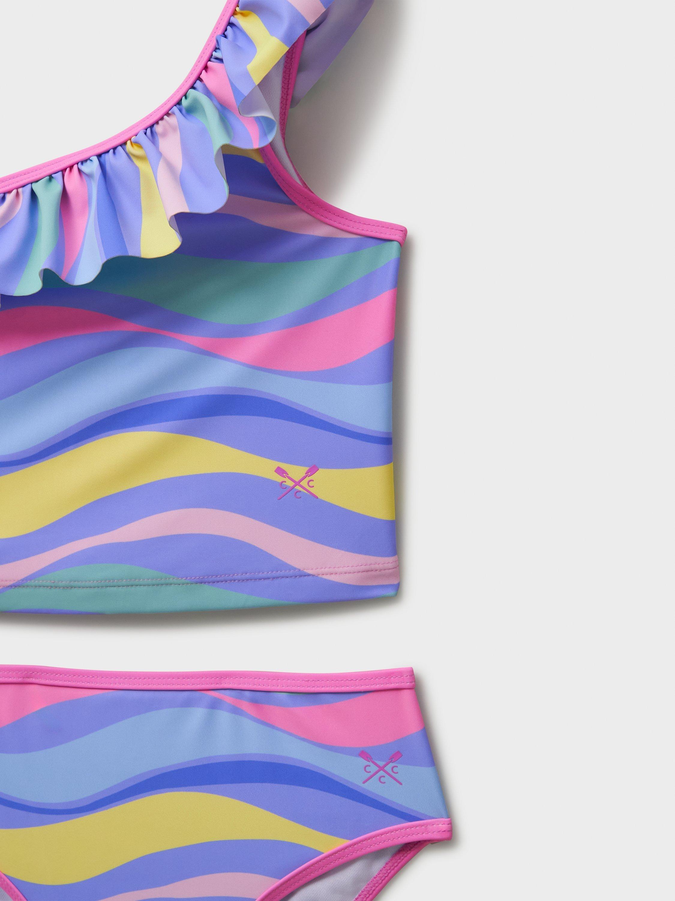 Product image 3 of 3, which shows Crew Clothing Kids' Wave Stripe Asymmetric Tankini, Multi, 8-9 years