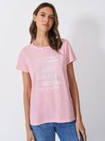 Crew Clothing Seaside Graphic Print Slub T-Shirt, Light Pink, Light Pink