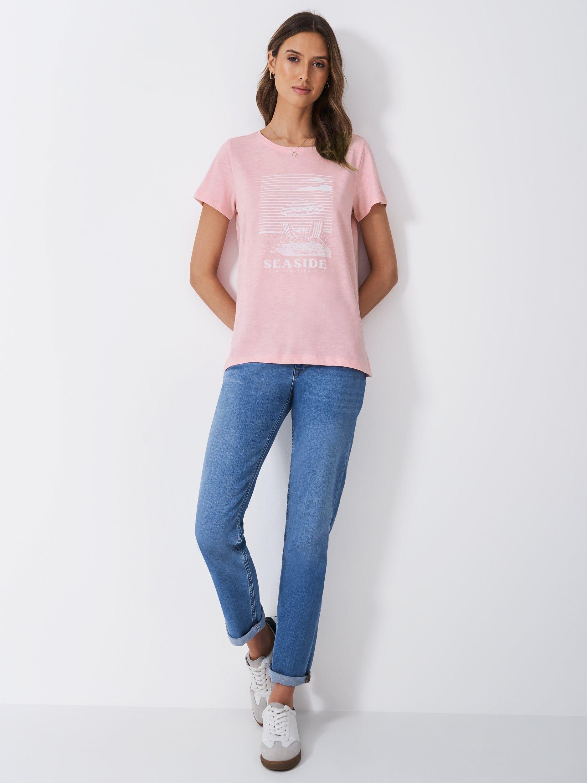Product image 2 of 5, which shows Crew Clothing Seaside Graphic Print Slub T-Shirt, Light Pink, 6