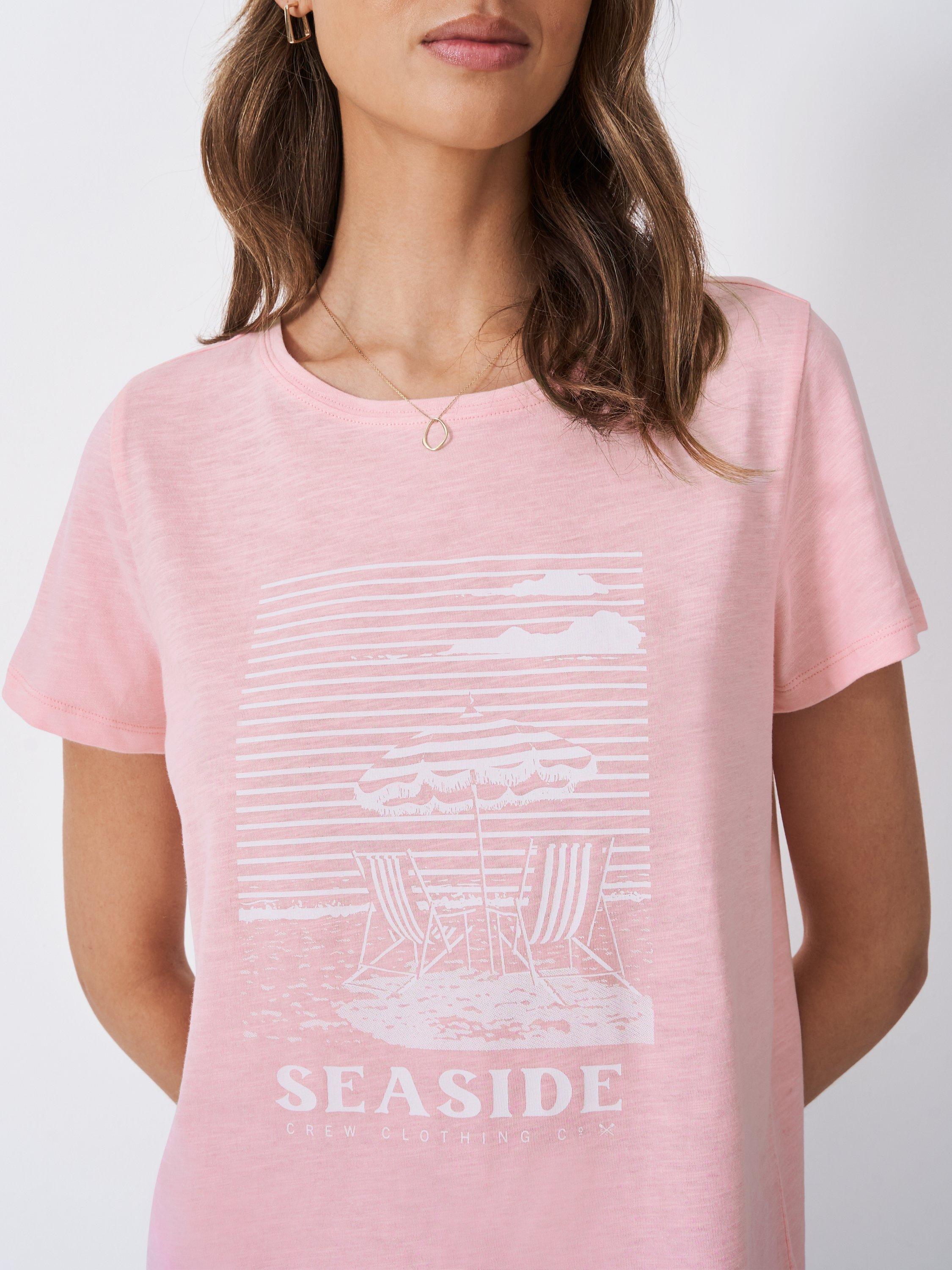 Product image 4 of 5, which shows Crew Clothing Seaside Graphic Print Slub T-Shirt, Light Pink, 6