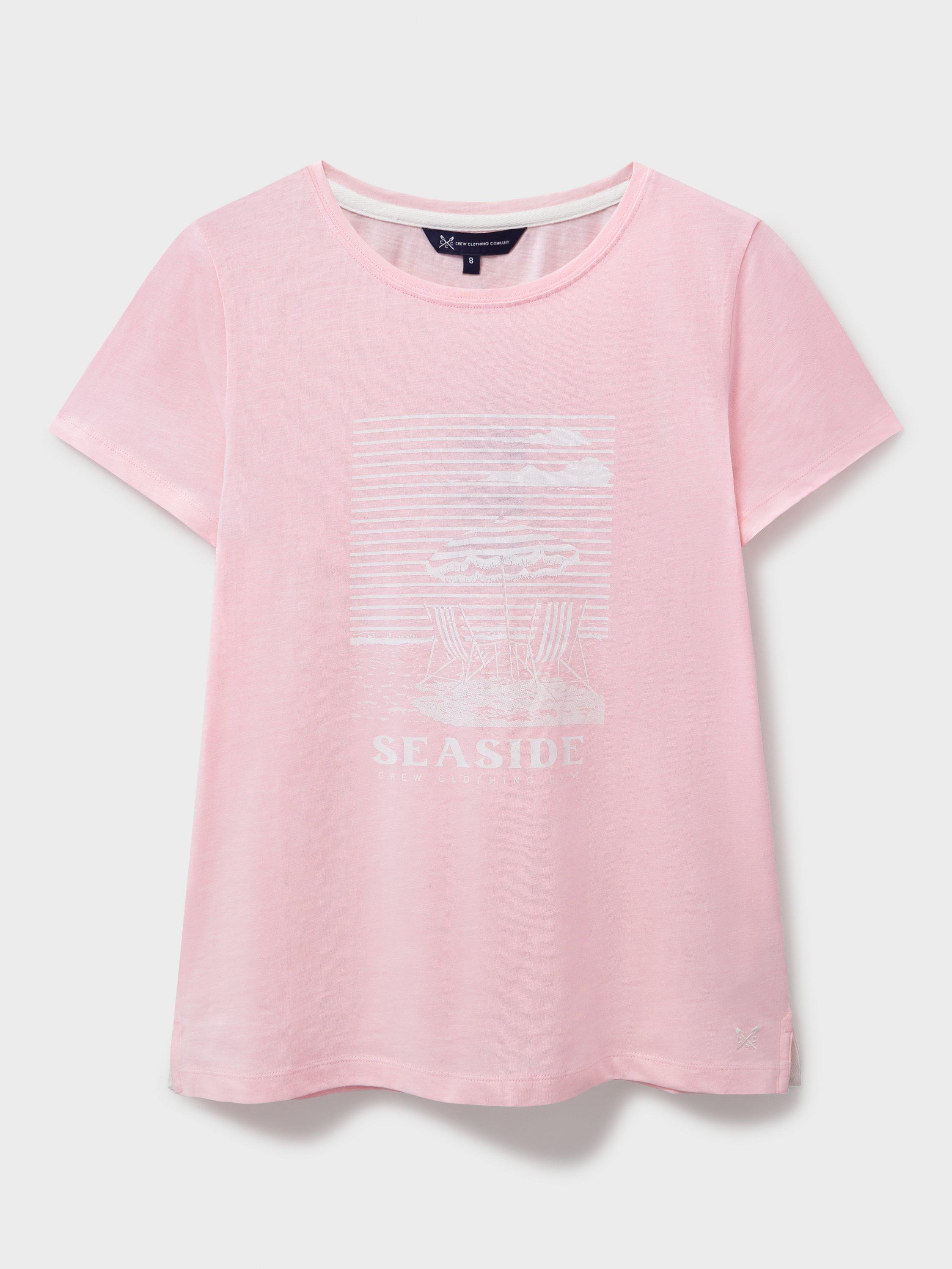 Product image 5 of 5, which shows Crew Clothing Seaside Graphic Print Slub T-Shirt, Light Pink, 6