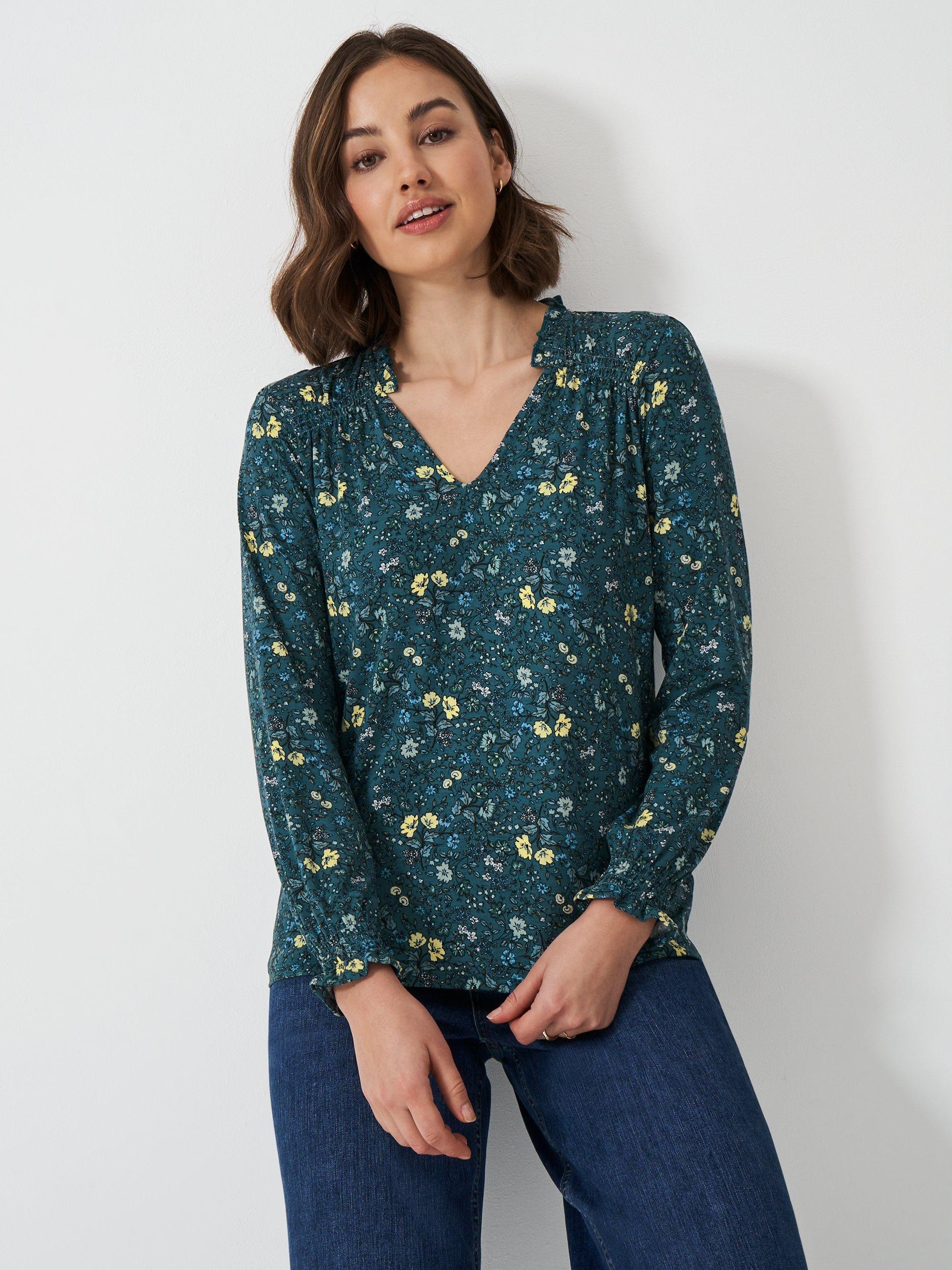 Crew Clothing Floral Shirred Neck Top, Multi