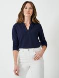 Crew Clothing Textured Collar Top, Navy, Navy