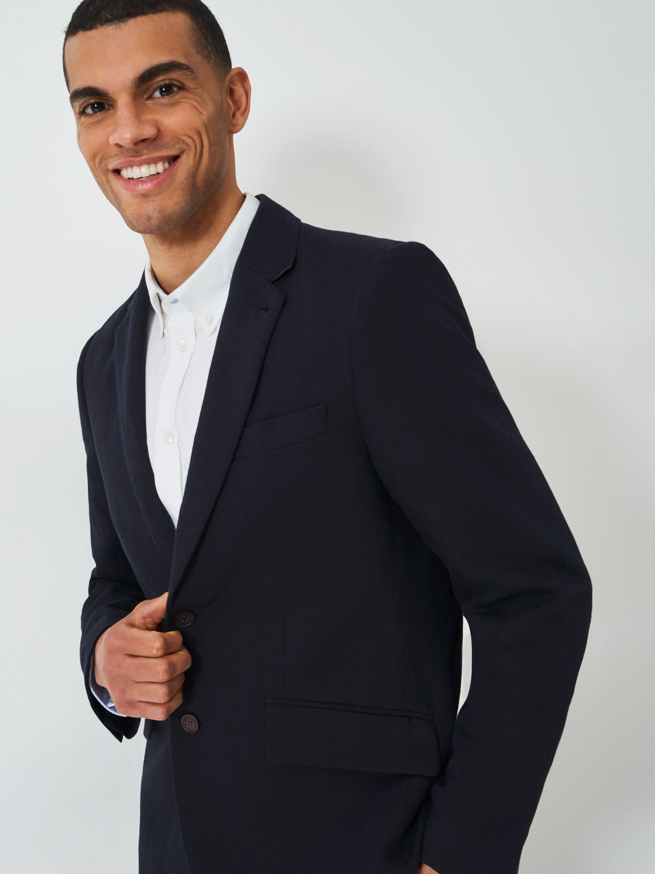 Product image 1 of 6, which shows Crew Clothing Prince of Wales Check Wool Blend Blazer, Navy Blue, 42R