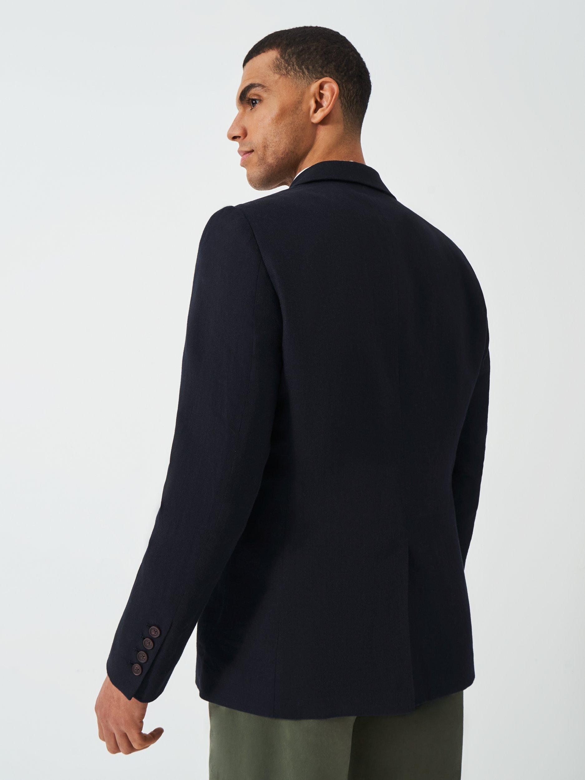 Product image 2 of 6, which shows Crew Clothing Prince of Wales Check Wool Blend Blazer, Navy Blue, 42R