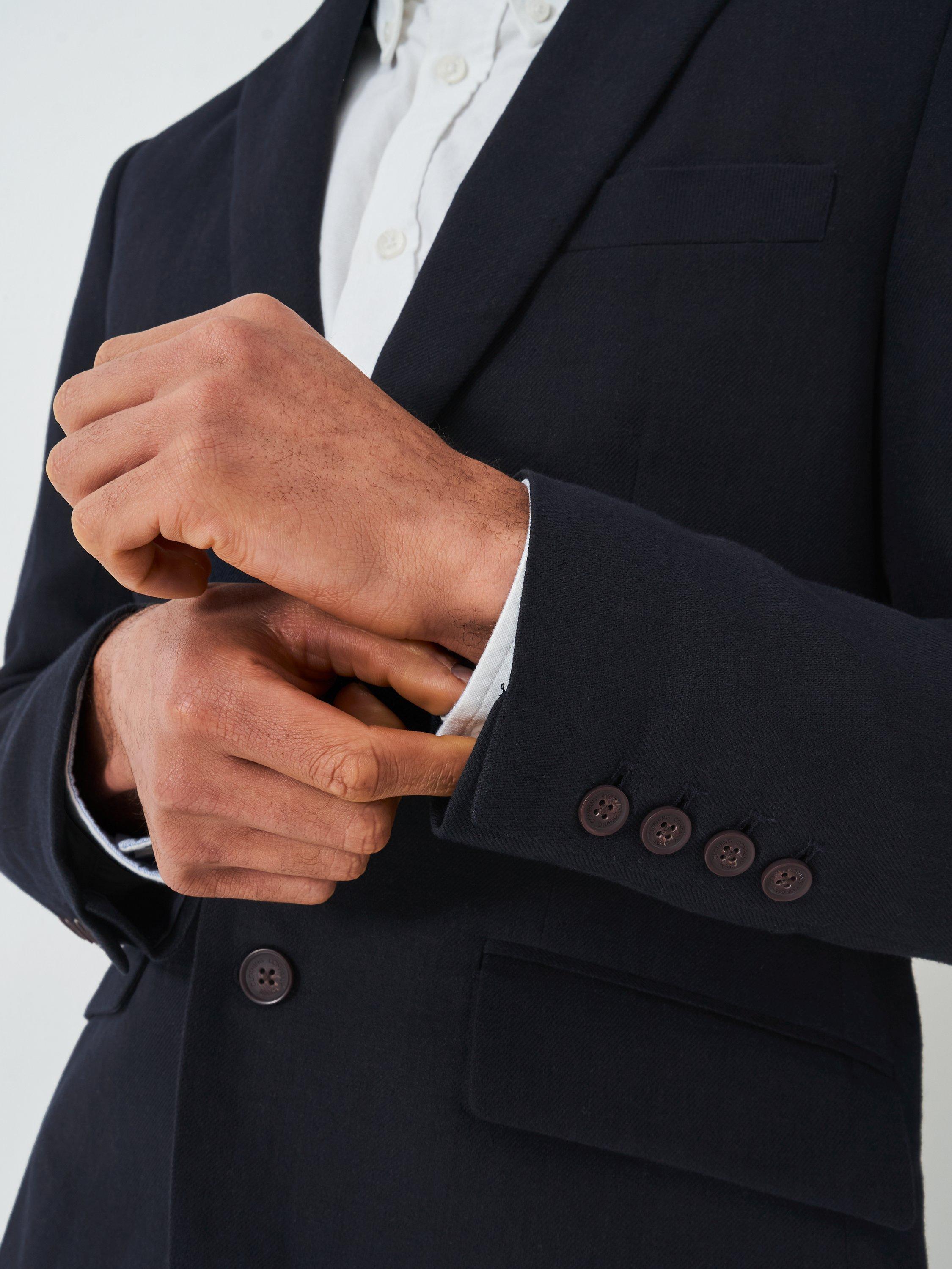 Product image 4 of 6, which shows Crew Clothing Prince of Wales Check Wool Blend Blazer, Navy Blue, 42R