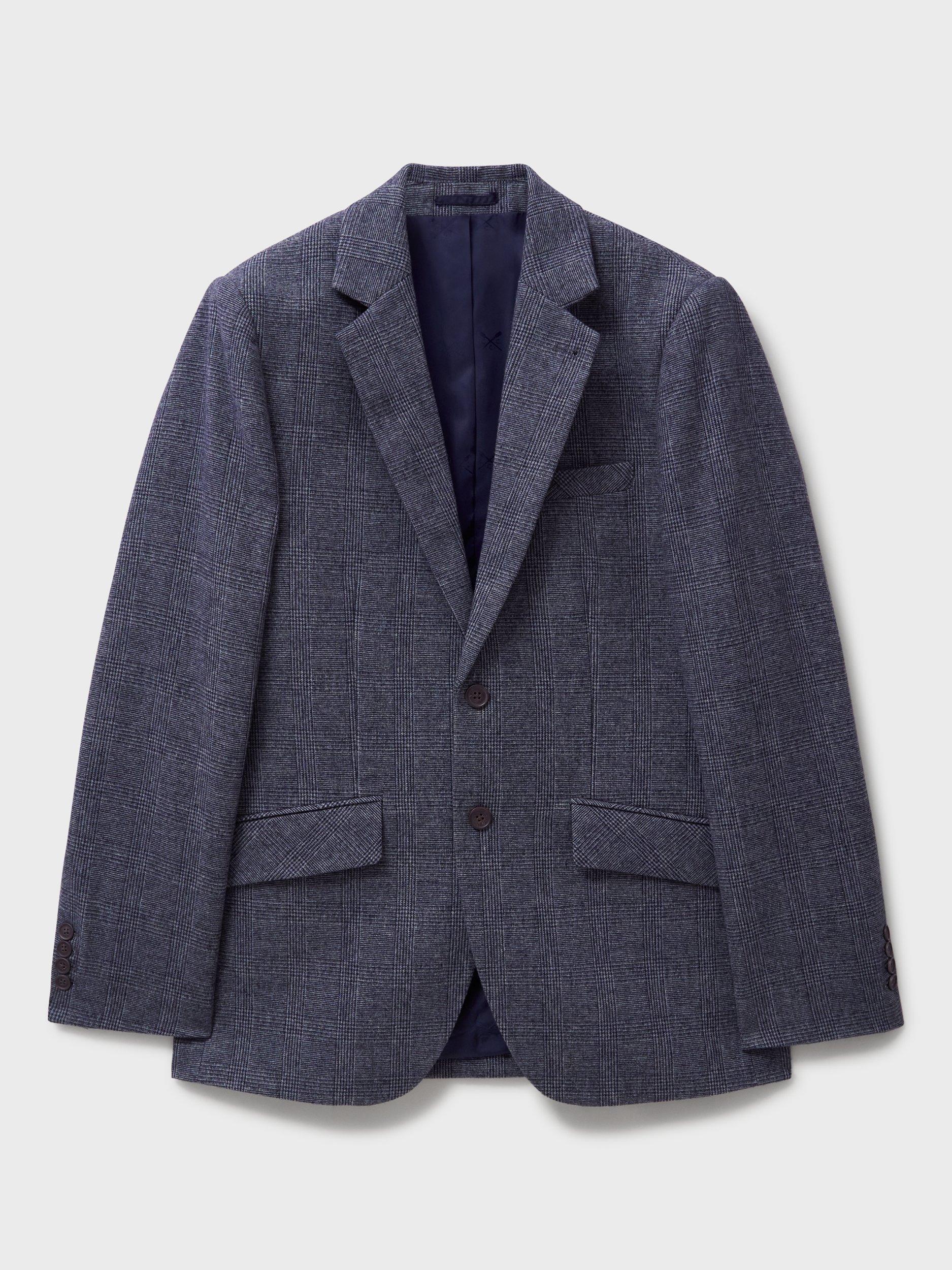 Product image 6 of 6, which shows Crew Clothing Prince of Wales Check Wool Blend Blazer, Navy Blue, 42R
